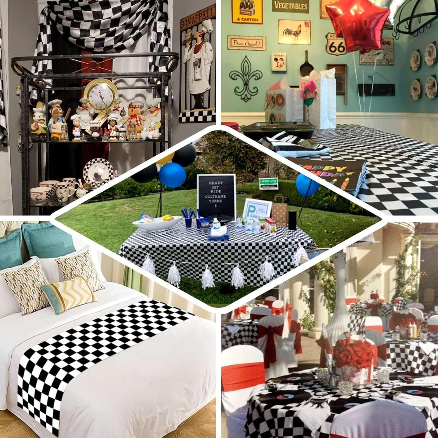 Efavormart 54" x10 Yards Black/White Checkered Satin Fabric Bolt, DIY Craft Fabric Roll