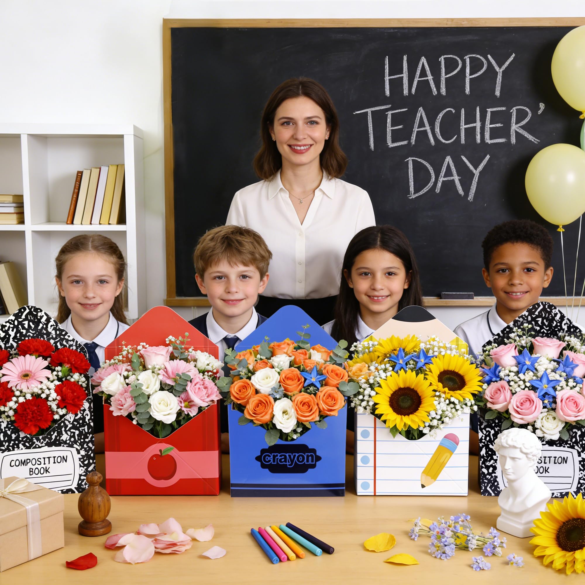 12 Pcs Back to School Gift Boxes Teacher Gift Boxes Florist Bouquet Envelope Box Paper School Teachers Envelope Gift Box,Teacher Appreciation Gifts Floral Boxes Flower Bouquet Packaging Party Favors