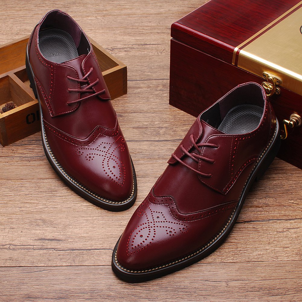 ANUFER Hommes Intelligent Bout Pointu Chaussures Habillées Lacets Formel Affaire Mariage Brogues