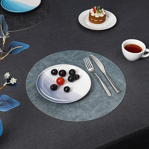 Miniatura 8 de Myir JUN Juego de 6 manteles individuales redondos de doble cara, de piel sintética, para interiores, para mesa de comedor, exteriores,