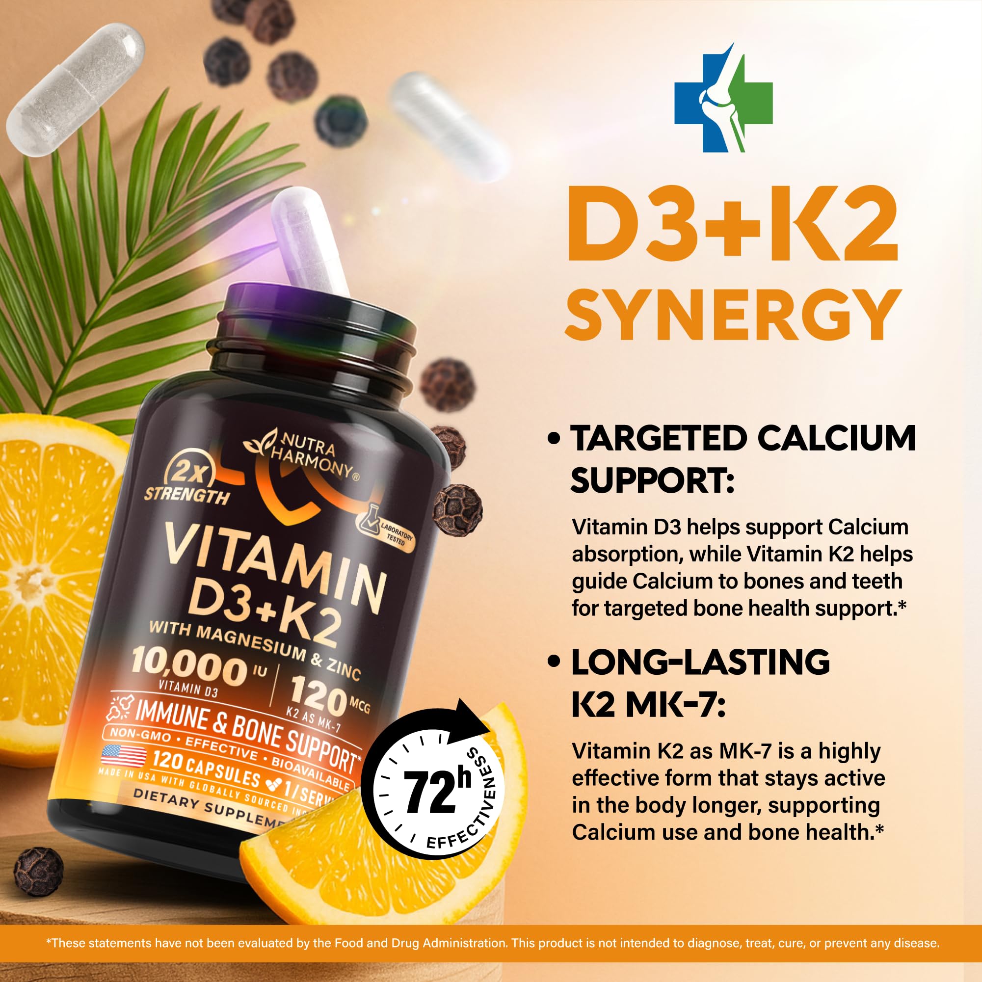 Vitamin D3 K2 - Vitamin D3 10000 iu & K2 as MK-7 120 mcg Complex - 120 Caps — Amazon image 4