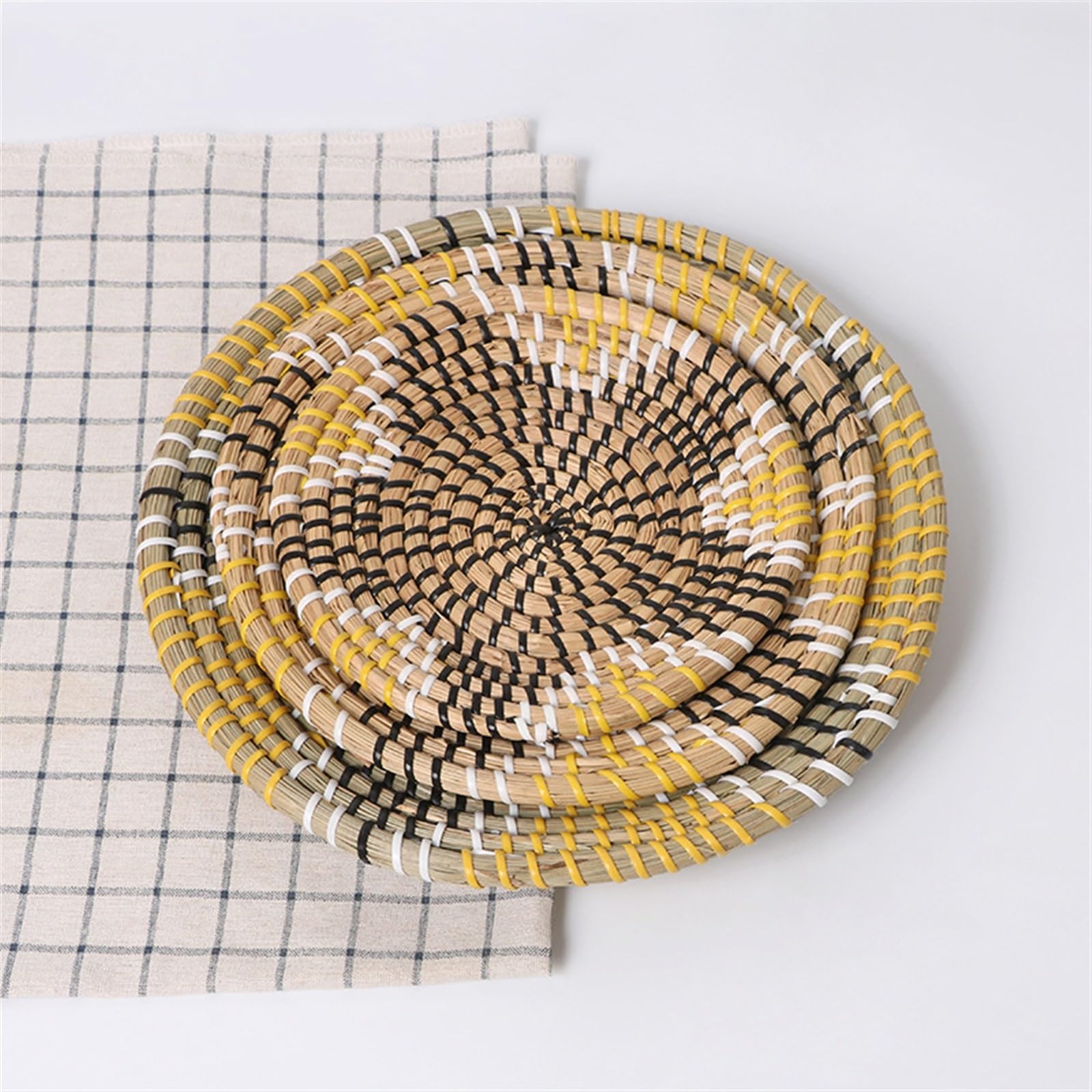 Boho-Wandkorb-Dekor, 3er-Set, Dekoratives Binsenkorb-Wanddekor-Set, Rustikales Hängendes, Handgefertigtes, Rundes, Gewebtes Wanddekor Mit Afrikanischem Design