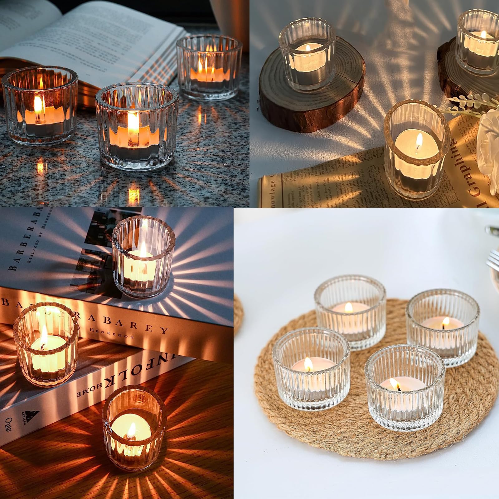 Set 12 Portacandele In Vetro Trasparente - Piccoli, Cilindrici, Diametro 5,3 Cm X H 3,5 Cm - Per Matrimoni E Decorazione Casa