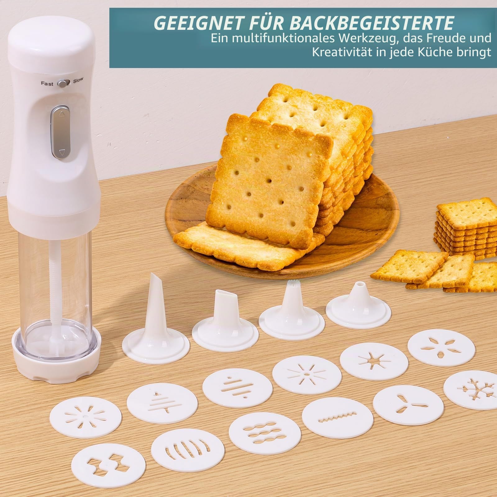 Elektrische Plätzchenpresse DIY Cookies Maker Set mit 12 Keksscheiben und 4 Zuckergussdüsen Elektrische Kekspresse Dekorieren Kit Abnehmbare Cookie Maker Maschine Elektrische Plätzchen