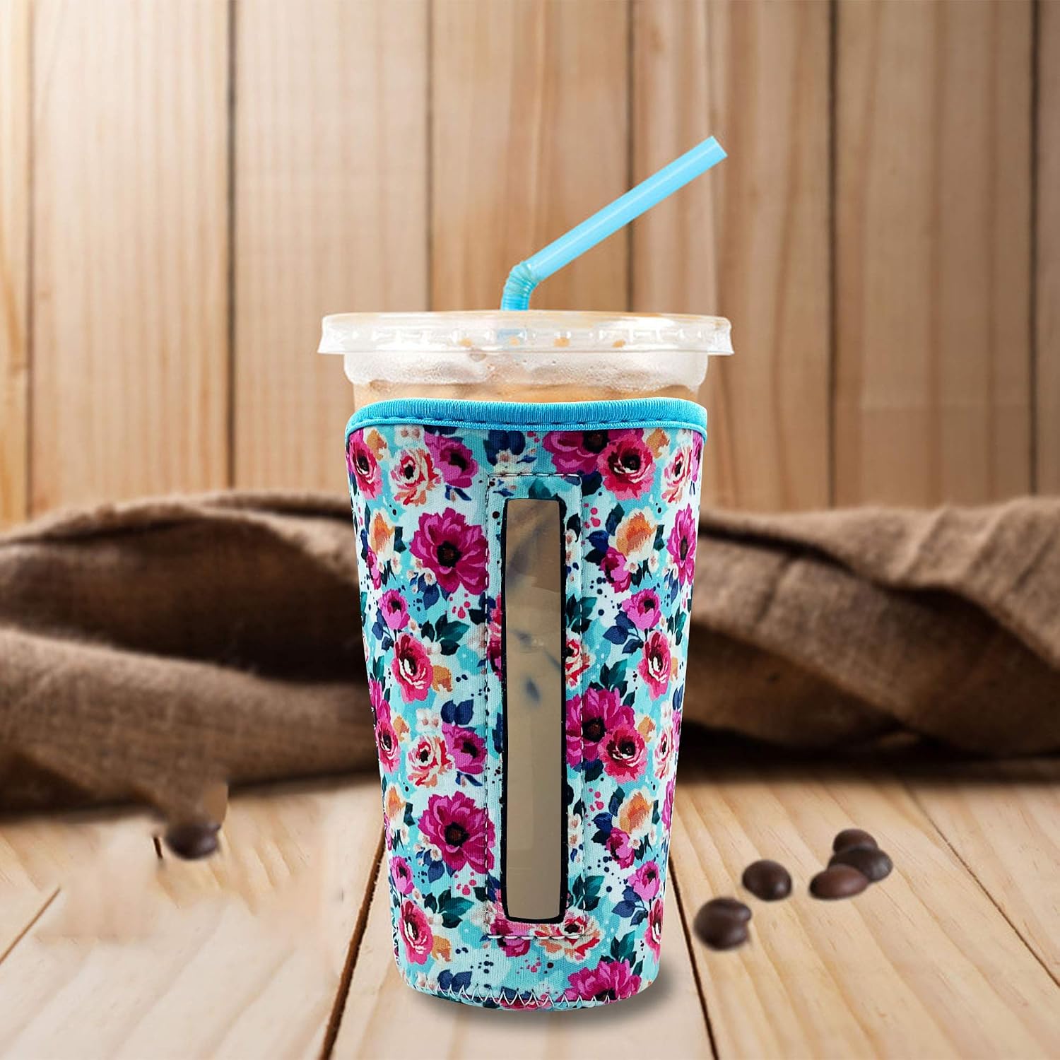 YUESUO Reusable Iced Coffee Cup Insulator Sleeve for Cold Beverages and Neoprene Holder for Starbucks Coffee, McDonalds, Dunkin Donuts, More (Rose, 30oz - 32oz)