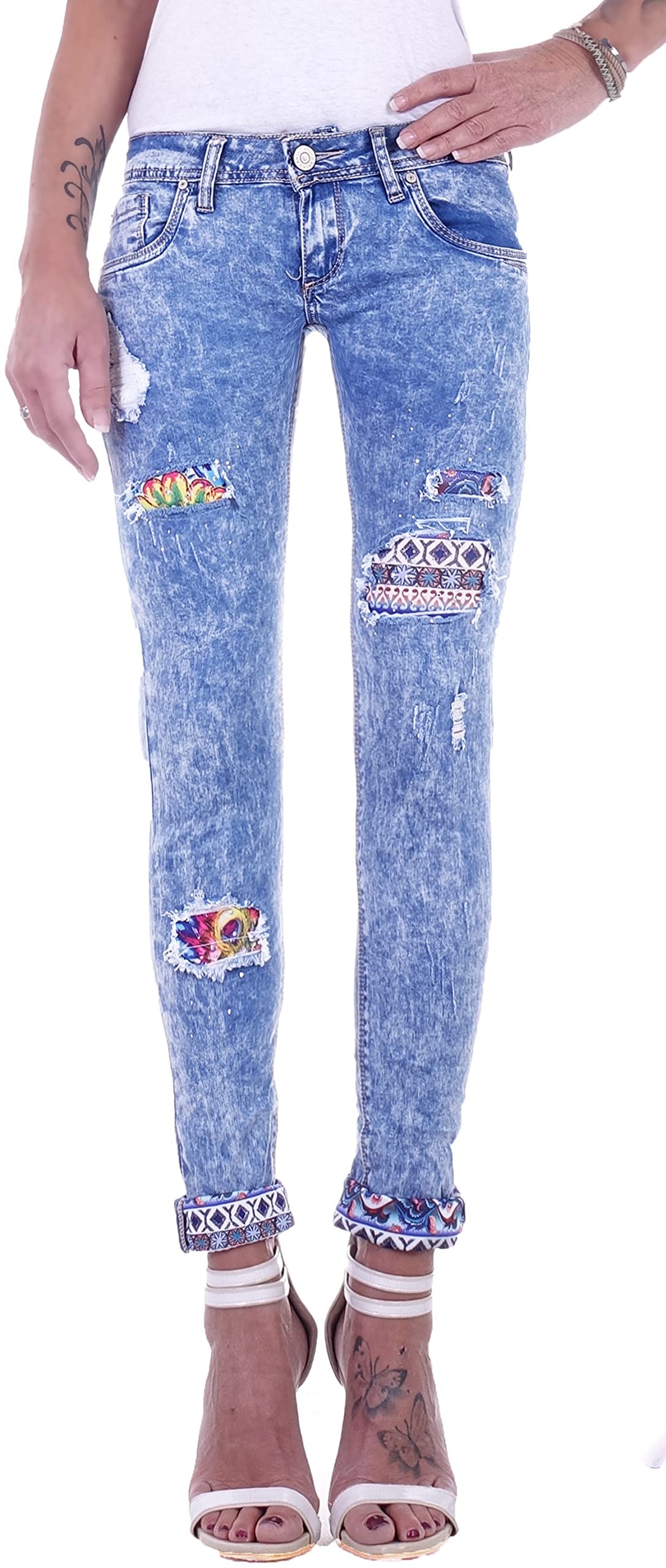 BE STYLED - Hüftjeans Vintage Röhrenjeans Skinny Hosen Low Waist Jeans Slimfit - Damen - J15k-2