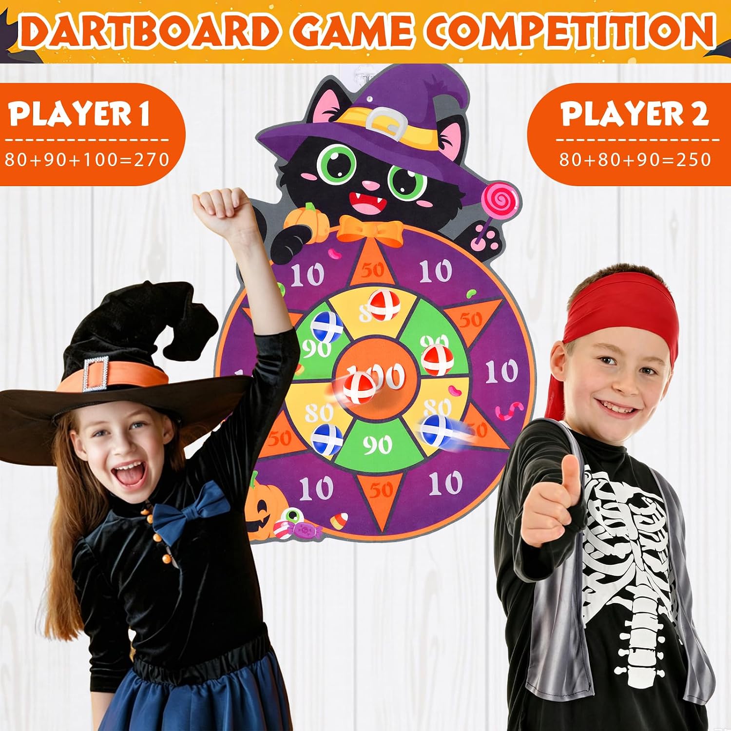 DERAYEE Halloween Party Dart Board Game for Kids, Black Cat Dartboard Toys image 3