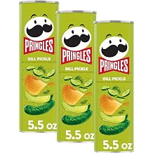 Pringles Potato Crisps Chips, Lunch Snacks, On-the-Go Snacks, Dill Pickle, 5.5oz Can 1 Can Pack of 3