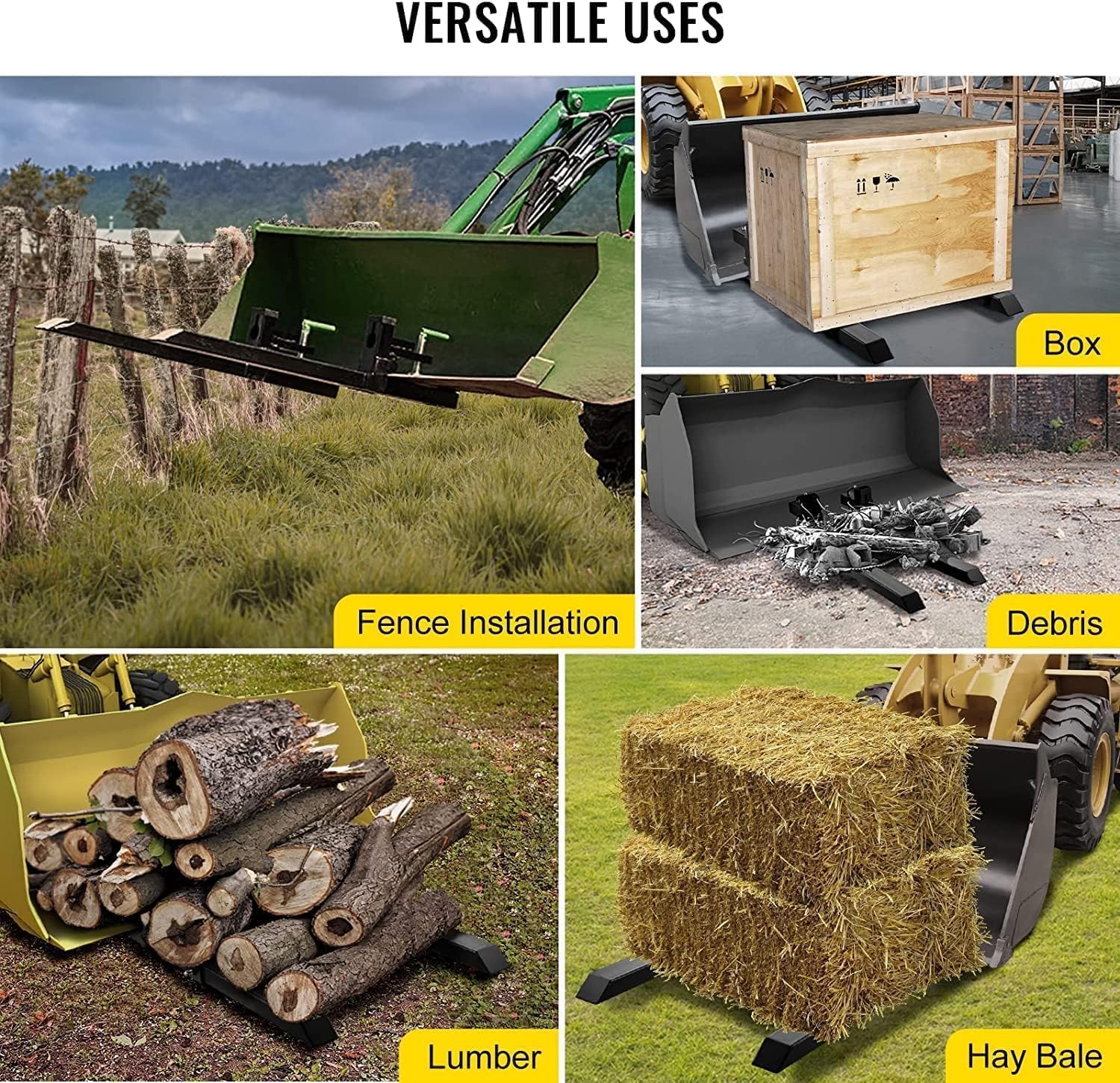Adjustable Pallet Forks - 60" 4000 Lbs Capacity with Stabilizer Bar for Front Loader