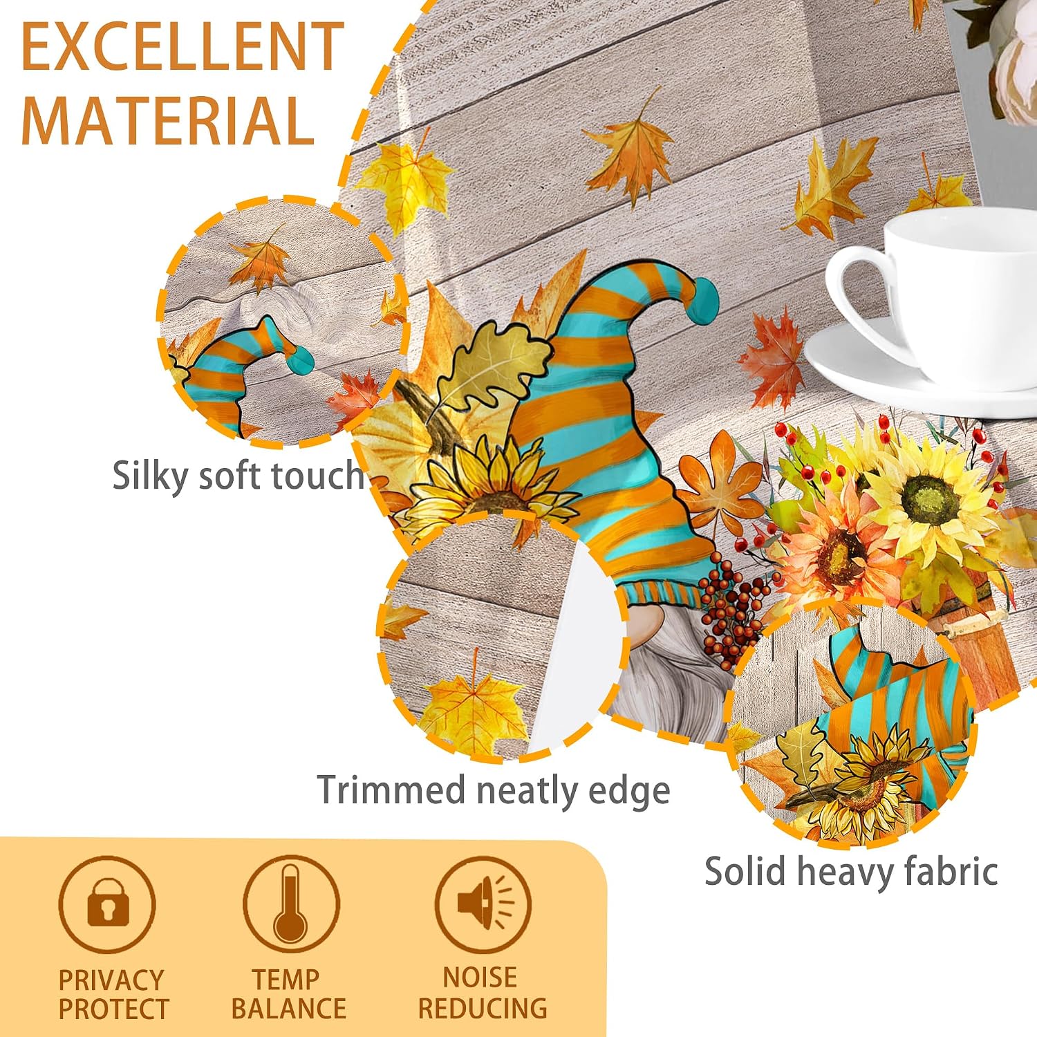 Fall Curtains for Living Room, Farmhouse Truck with Pumpkin Blackout Curtain for Bedroom, Gnome with Autumn Leaves Sheer Curtains 84 Inches Long 2 Panels Set, Seasonal Window Treatment for Dining Room