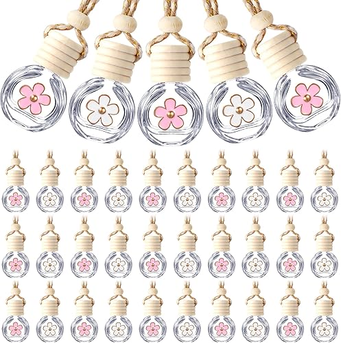 BBTO 50 botellas difusoras colgantes de ambientador de automóvil, botellas de perfume de vidrio vacías, colgante para aceites esenciales, fragancia,