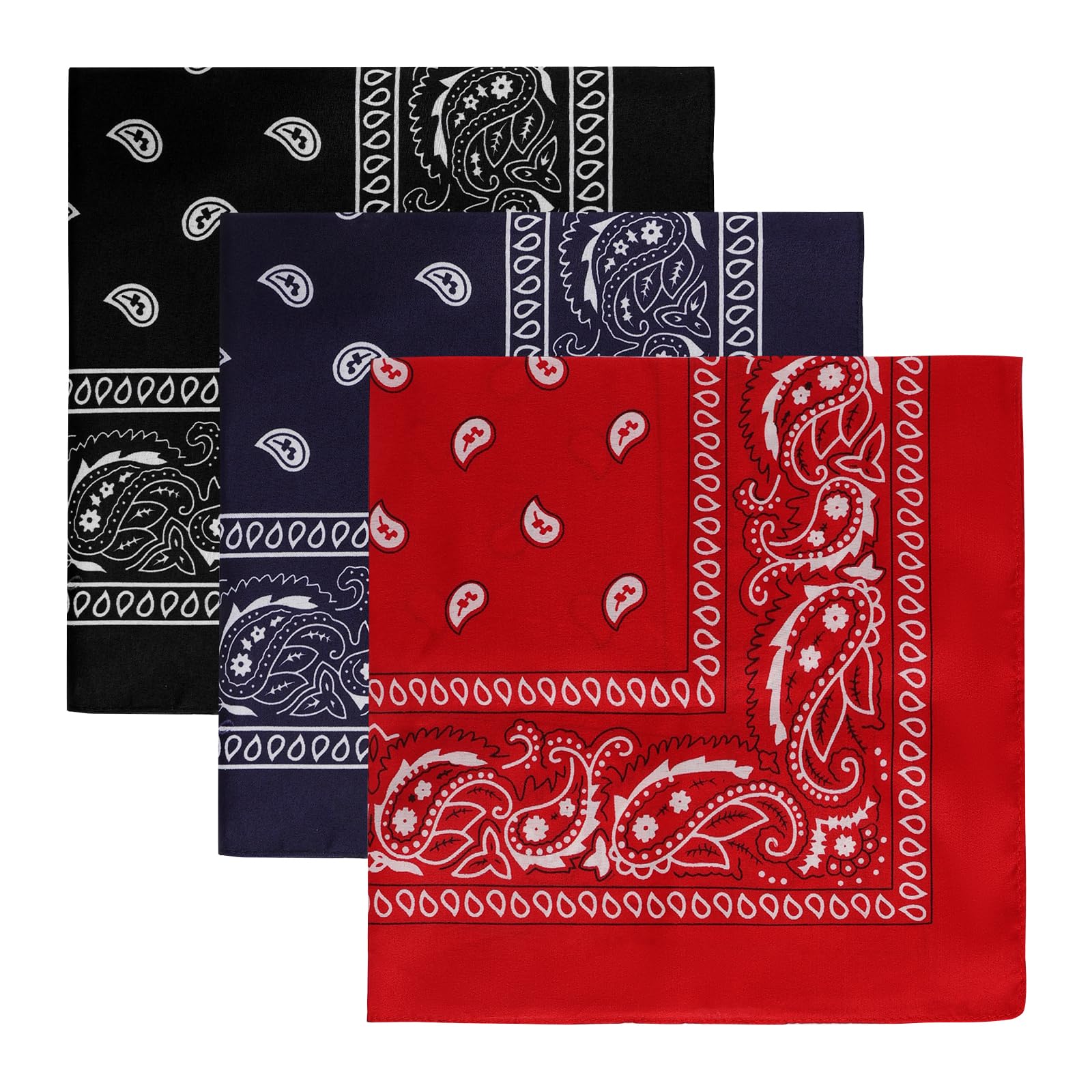 6 Pack Assorted Bandanas - 21x21 Inch Polyester Square Scarf For Men & Women, Multi-Use Headband, Face Cover, Cowboy Style