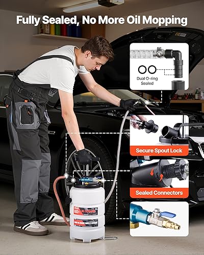 Miniatura 2 de VEVOR Extractor de fluidos, capacidad de 9.5 L, bomba extractora de aceite al vacío neumáticamanual con caballo largo de 59 pulgadas y tres tubos de