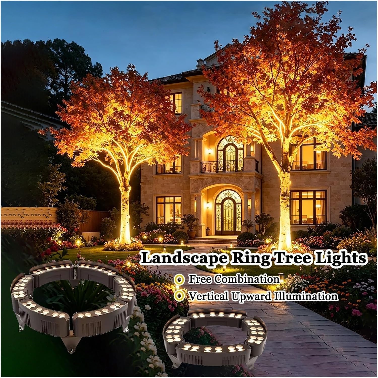 Reflektory LED w kształcie drzewa/kolumny rzymskiej i lampki w kształcie pierścienia(Purple,8 Packs)