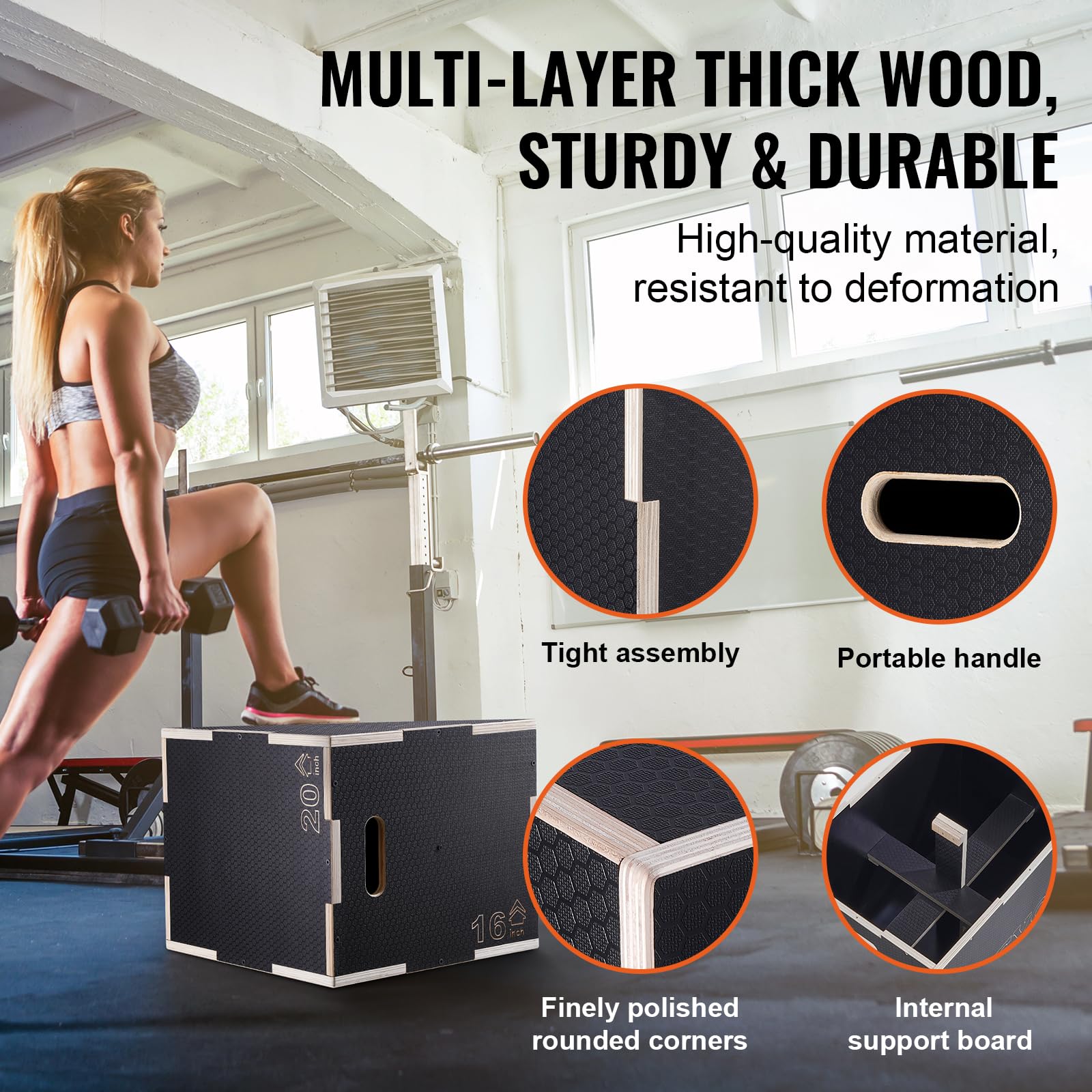 VEVOR Scatola per Plyo in Legno 3 in 1, Piattaforma Antiscivolo per Esercizi Fitness e Allenamento