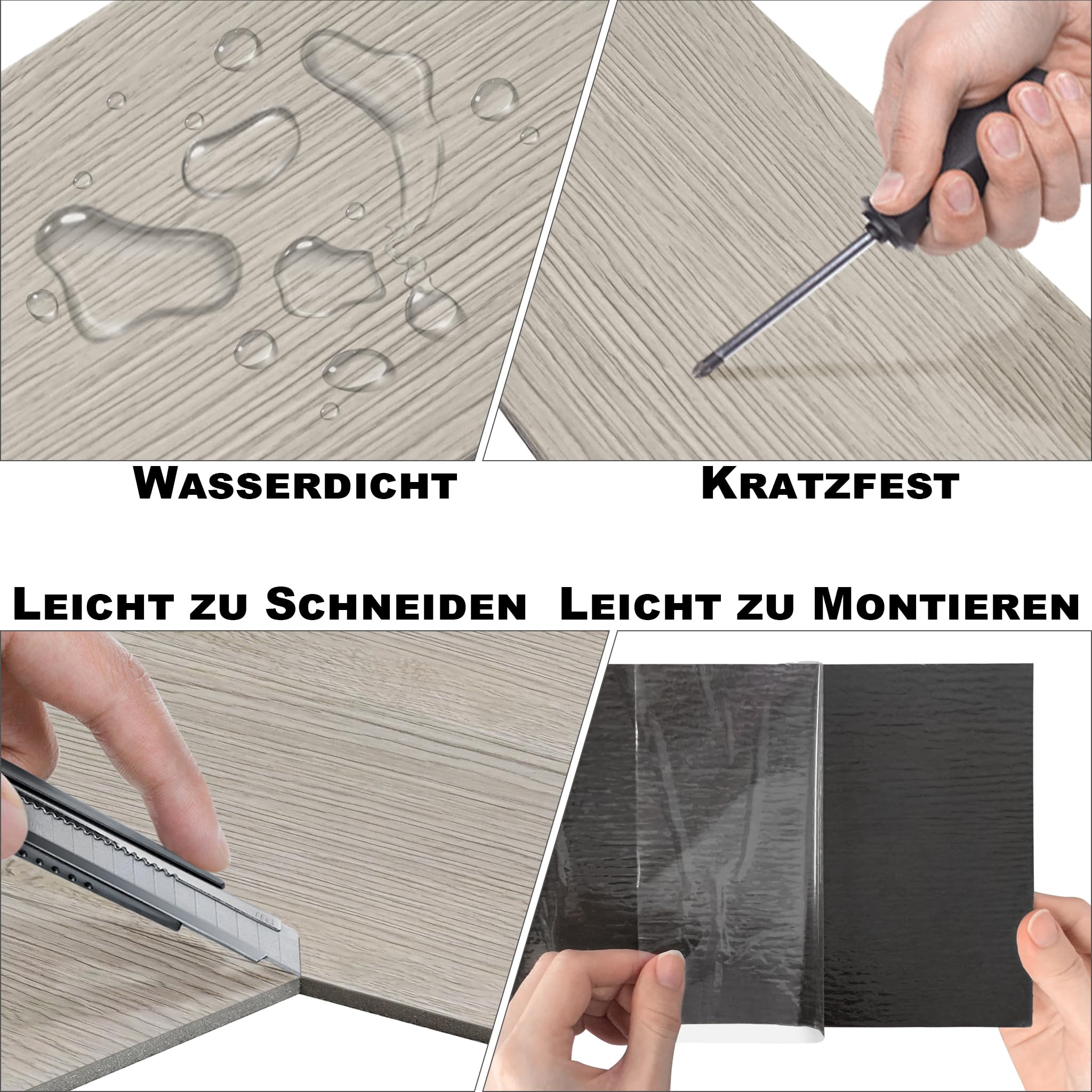 Pavimenti in PVC, autoadesivi, per pavimenti in vinile, impermeabili, antiscivolo, sistema a clic, 91 x 15 cm, 18 pezzi, tipo c