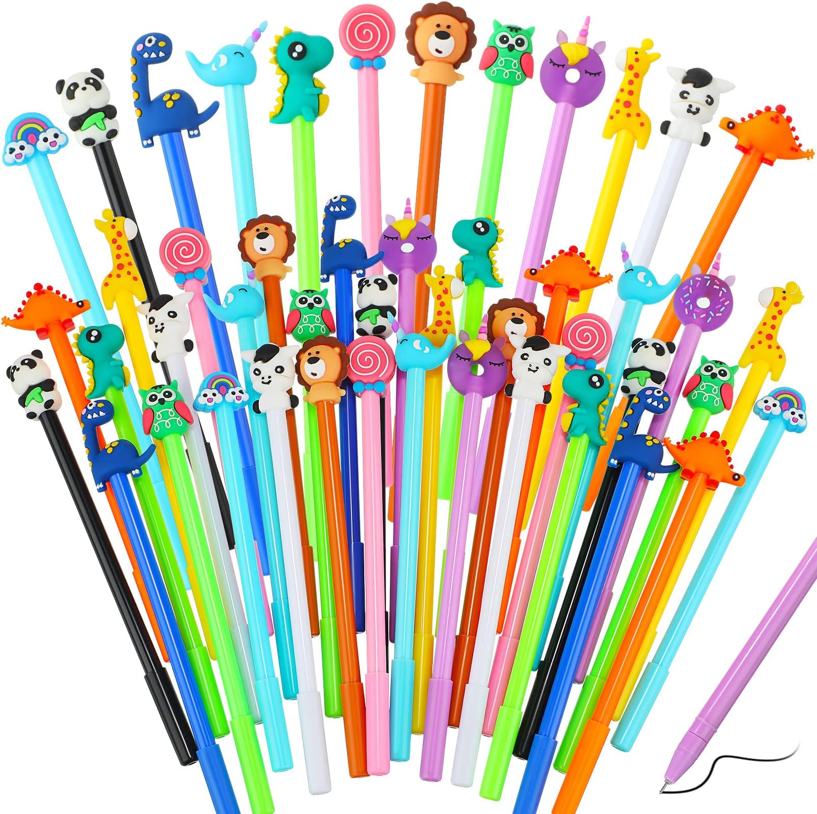 48 Pieces Cartoon Cute Fun Pens for Kids Black Gel Ink Pens Bulk Cool Pens for Girls