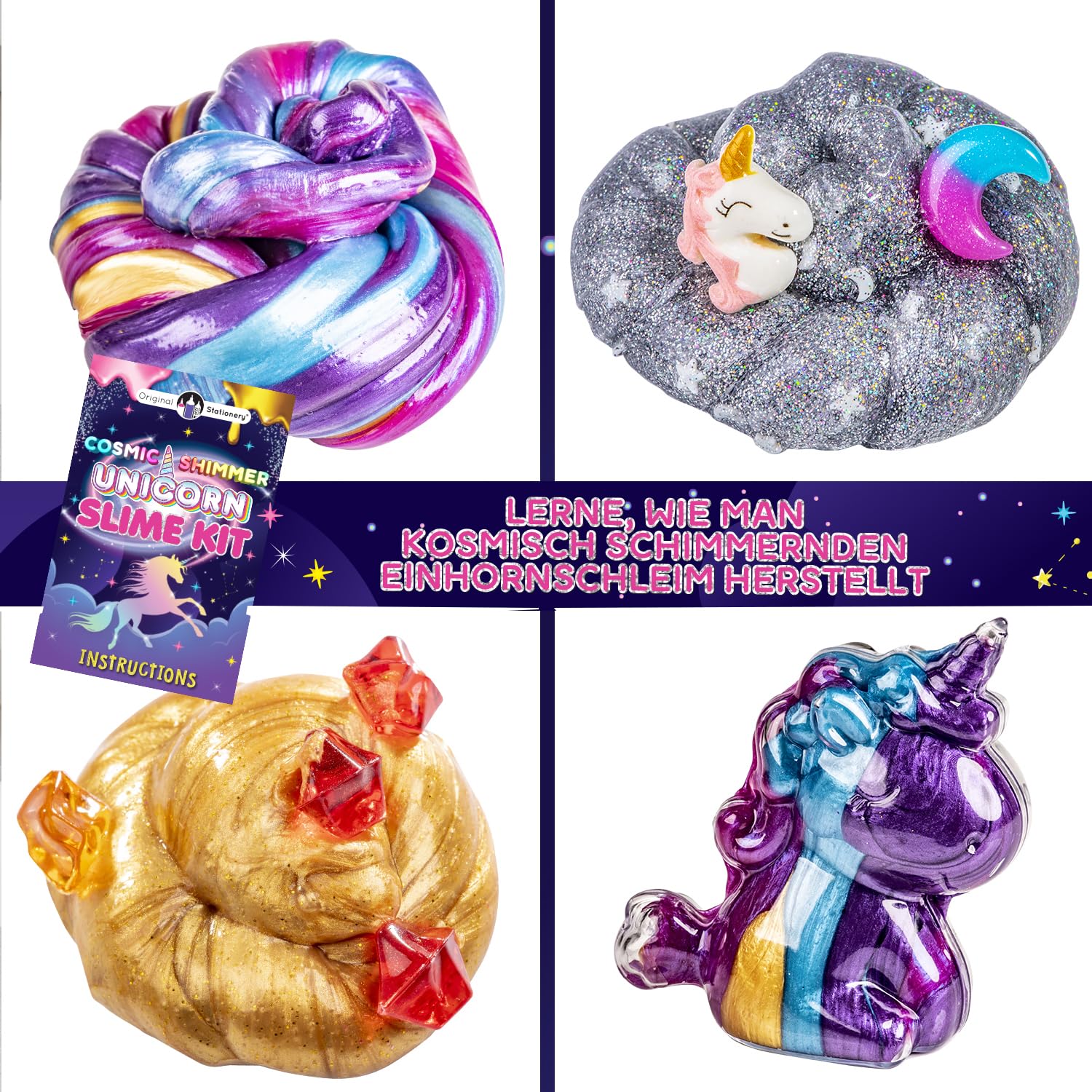 Original Stationery Kosmischer Schimmer Einhorn Set, -Spass - für Mädchen mit Lustigen -Zusätzen um im Dunkeln Leuchtenden Schleim und Mehr zu Machen