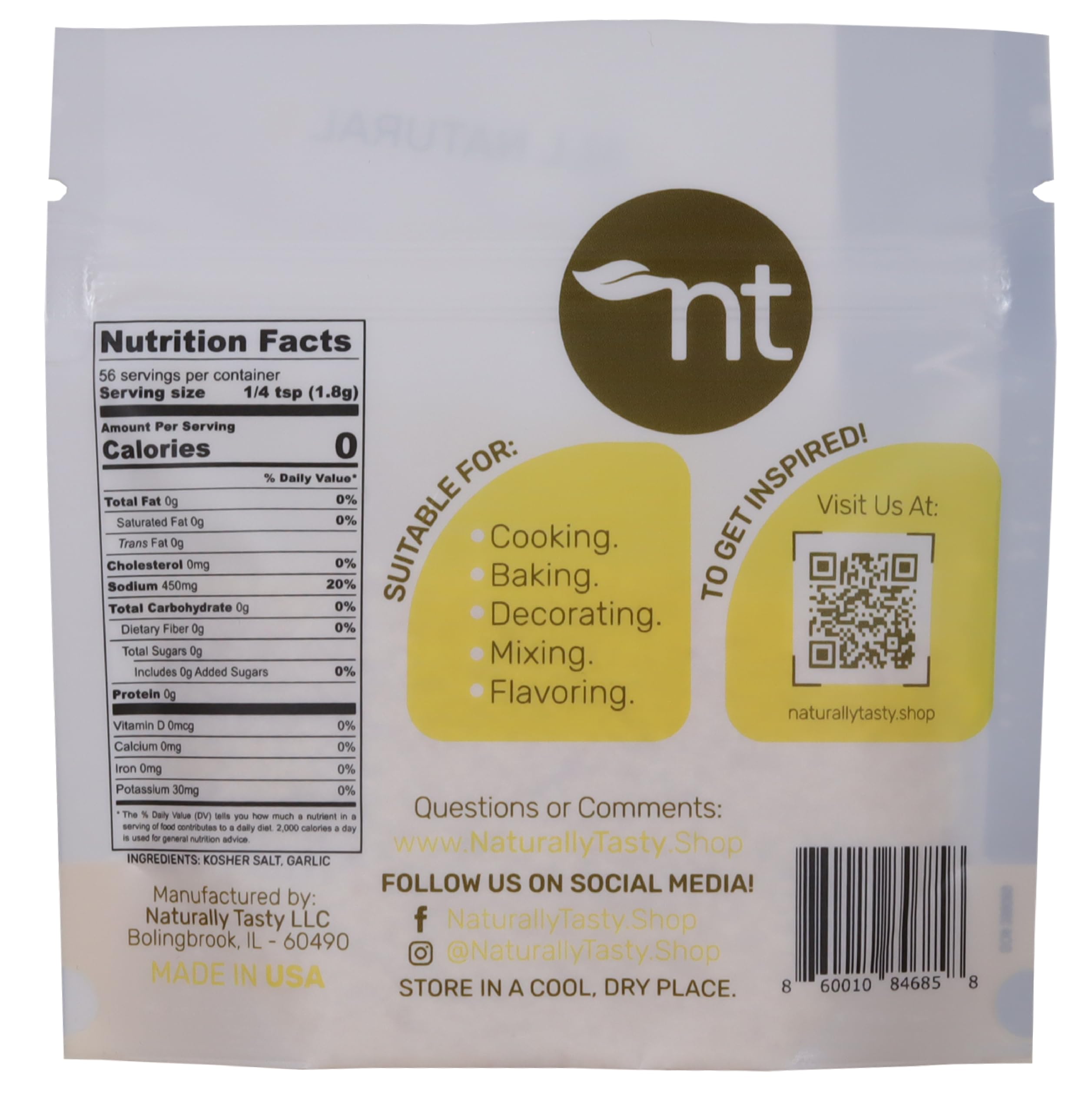 Garlic Salt | cocktail Salt| Gourmet kosher Salt | Natural flavored Salt | Real Fruit Flavored Salt | Naturally Tasty