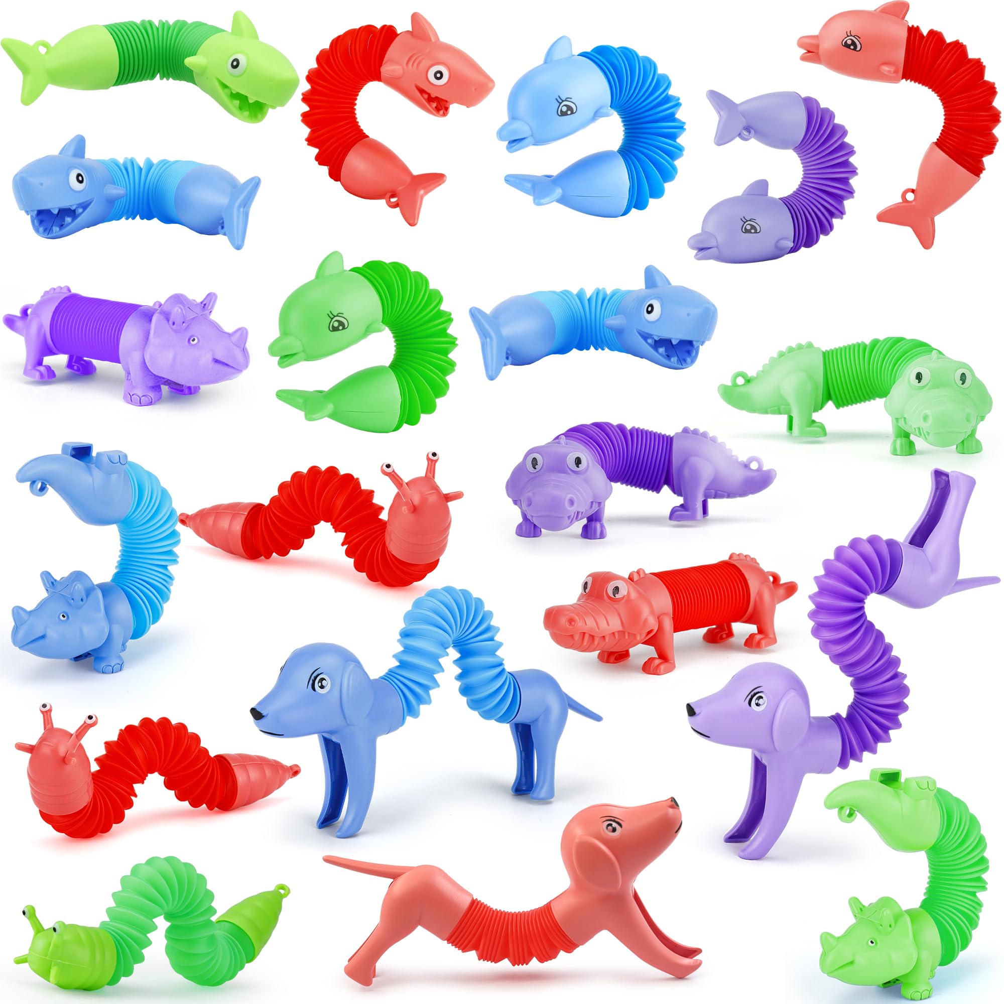 20Pcs Animal Pop Tubes Fidget Toys, Gift for Toddlers Kid Boy Grandkid,Party Favors, Carnival Prizes,Piñata Stuffers,Stress Relief Sensory Toys for Kids 3-8
