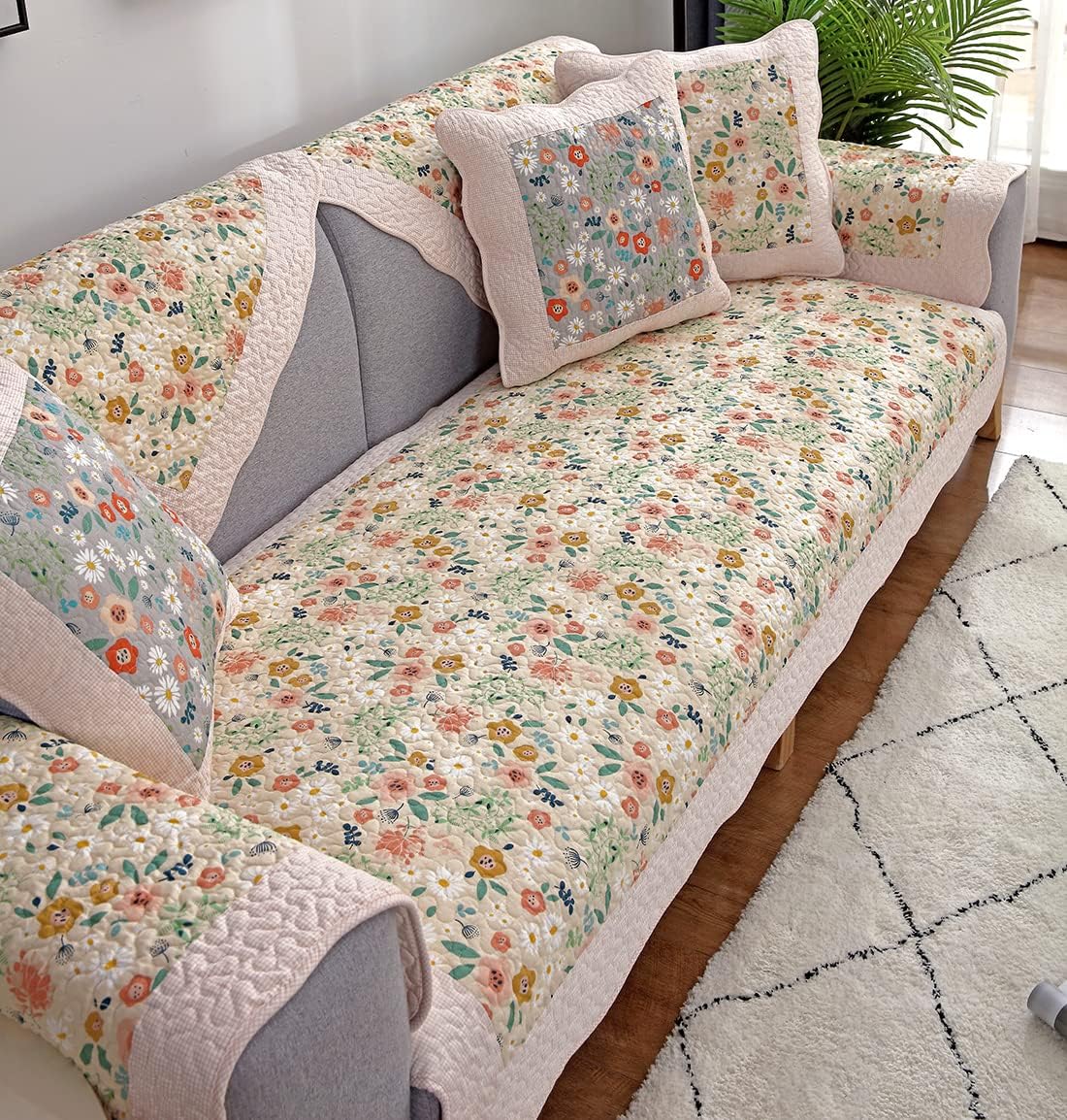 vctops Farmhouse Country Floral Couch Sofa Covers Flower