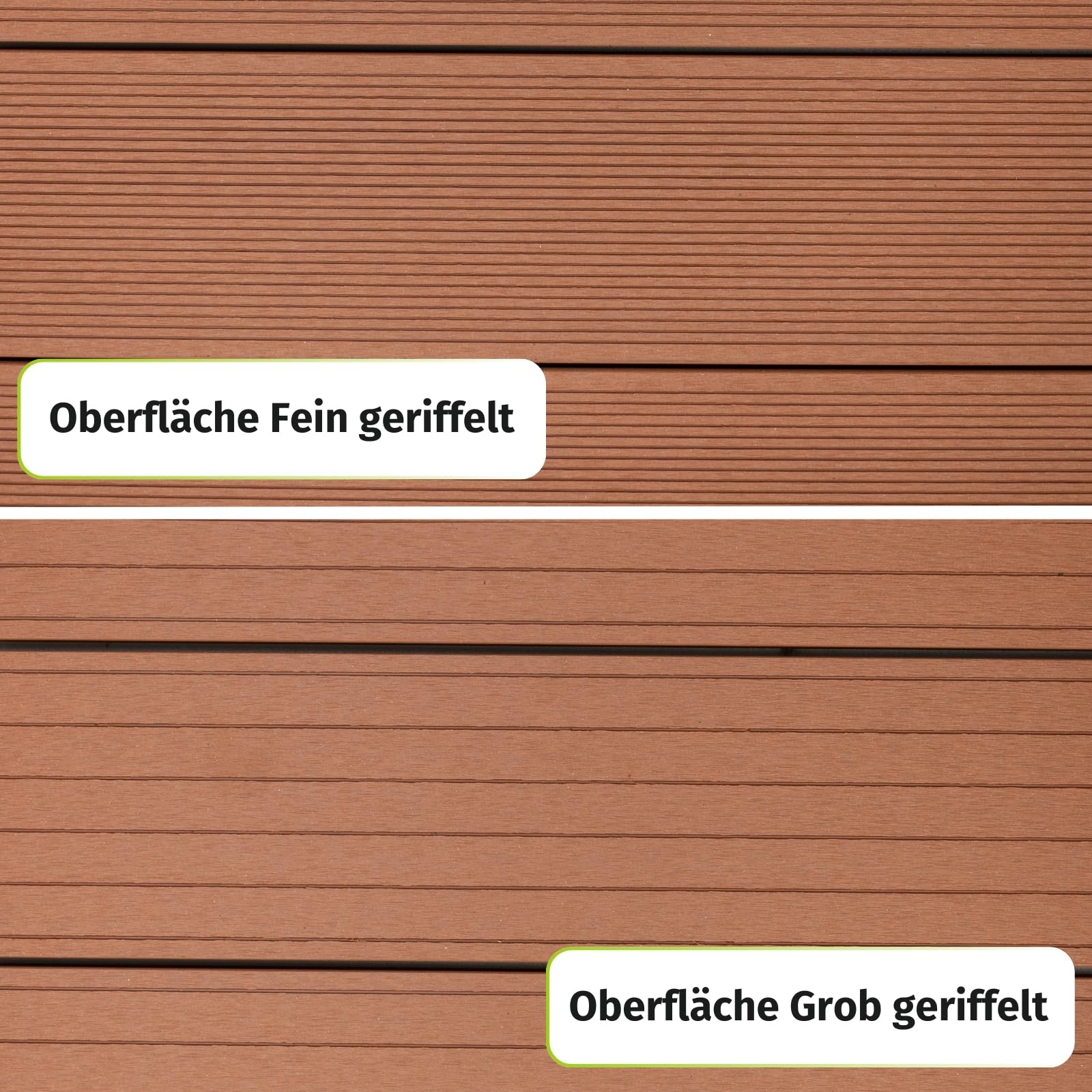 HORI WPC BPC Terrassendielen Komplettset Hohlkammerprofil fein geriffelt grob genutet inkl. Unterkonstruktion & Clips Fläche: 1 Muster