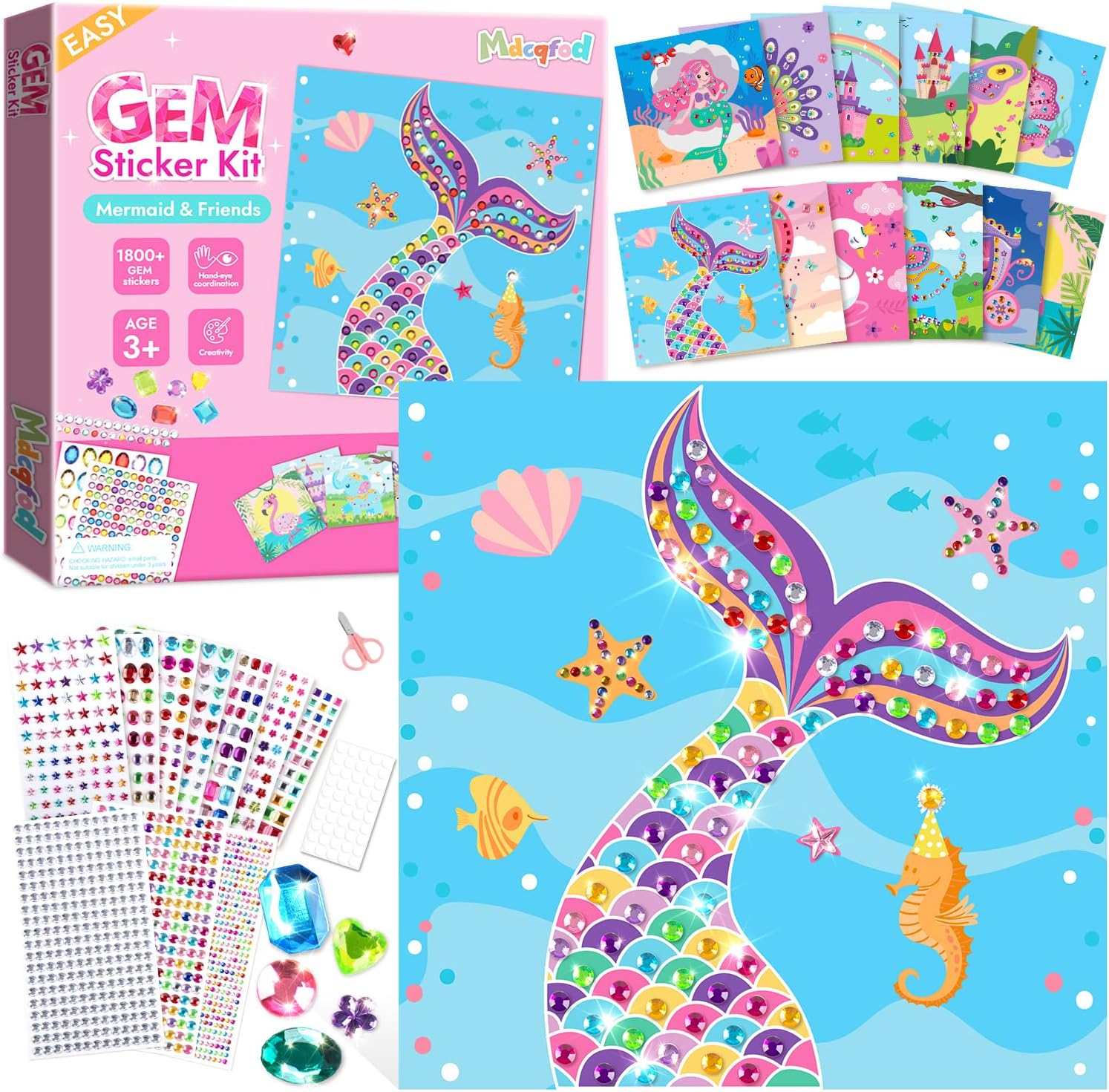 MDCGFOD DIY Arts and Crafts Sets for Kids Easy Diamond Art Kits for Kids Small Hands 12 Mermaid Princess Themes 1800+ Stickers Gem Art for Kids Birthday Gifts for Girls Ages 3 4 5 6 7 8