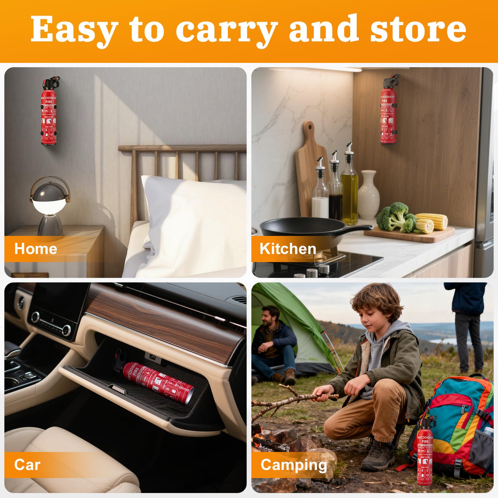 Portable Fire Extinguisher for Home and Vehicle - Mondoshop 2-Pack Water-Based Small Fire Extinguisher with Mount for A, B, C, K Fire, Suitable for Kitchen, Vehicle, Home, Car, Boat, Camping, Business