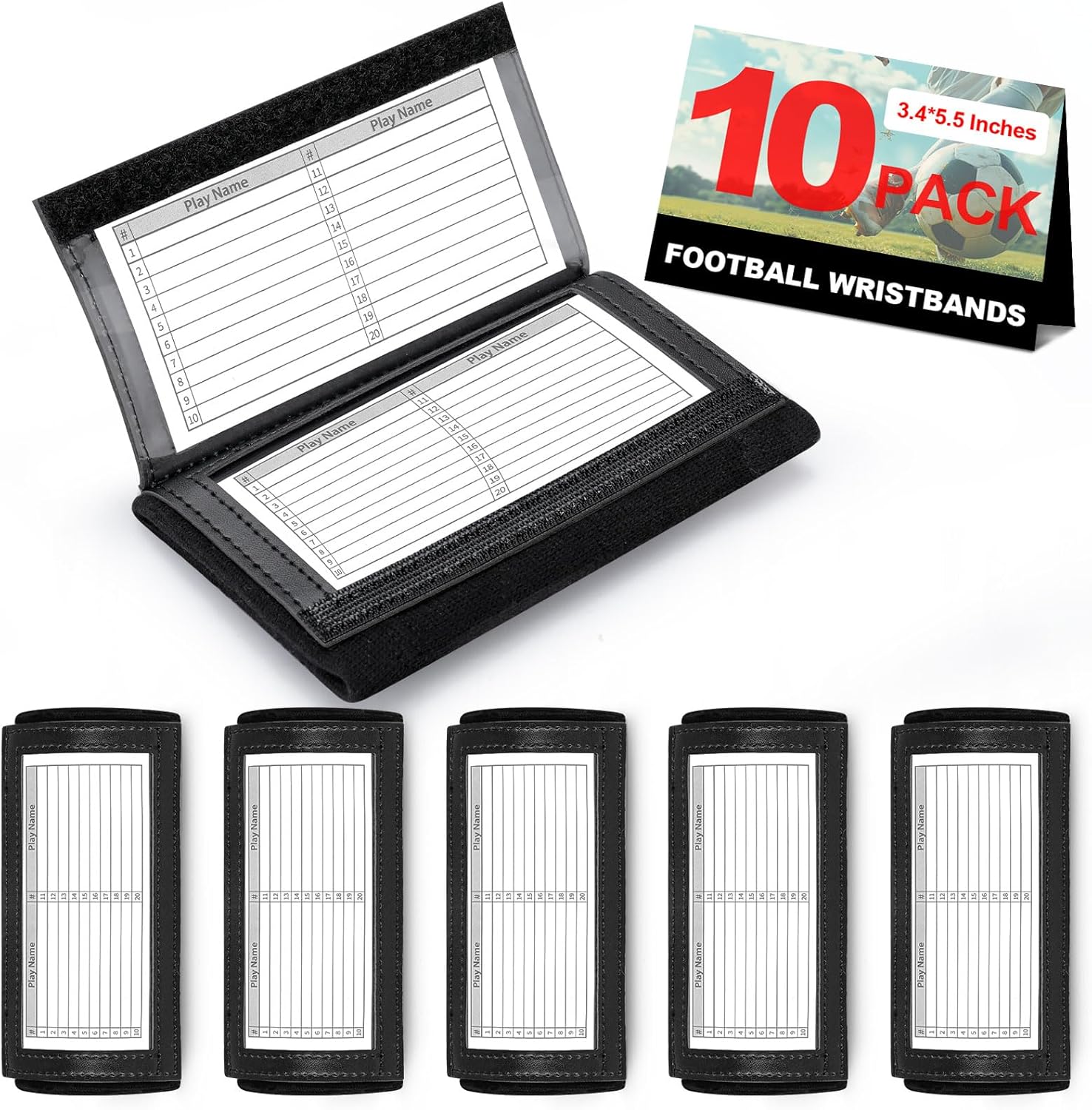 Football Play Wristbands, Sports Football Arm Bands, Cotton Wristbands for Play Signs, Baseball Wrist Bands with 3 PVC Compartments for Teenagers