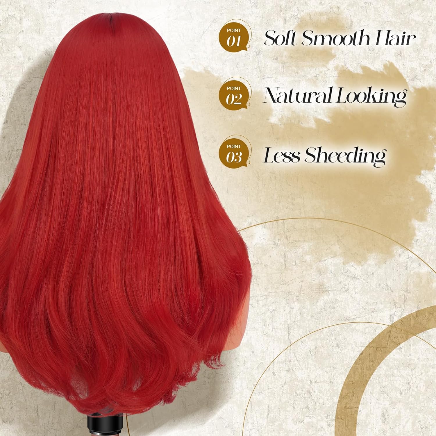 FESHFEN Long Wigs with Bangs, Synthetic Natural Looking Layered Straight Hair Wig for Women Daily Party Use 18 inch, Red Copper