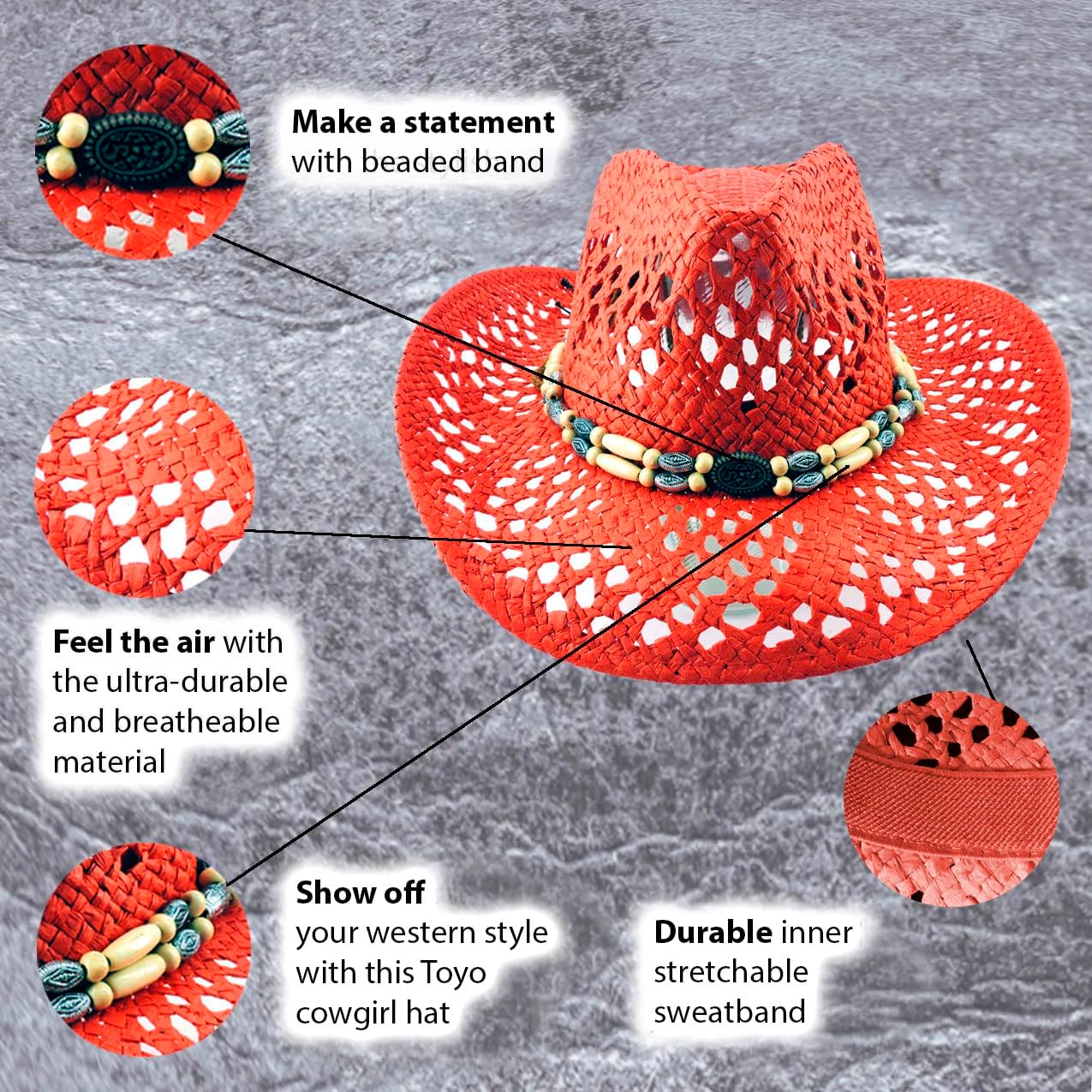 Straw Cowboy Hat Cowgirl Hats Men Women Sun Hat Sombreros Vagueros Classic Western Accents Sombreros