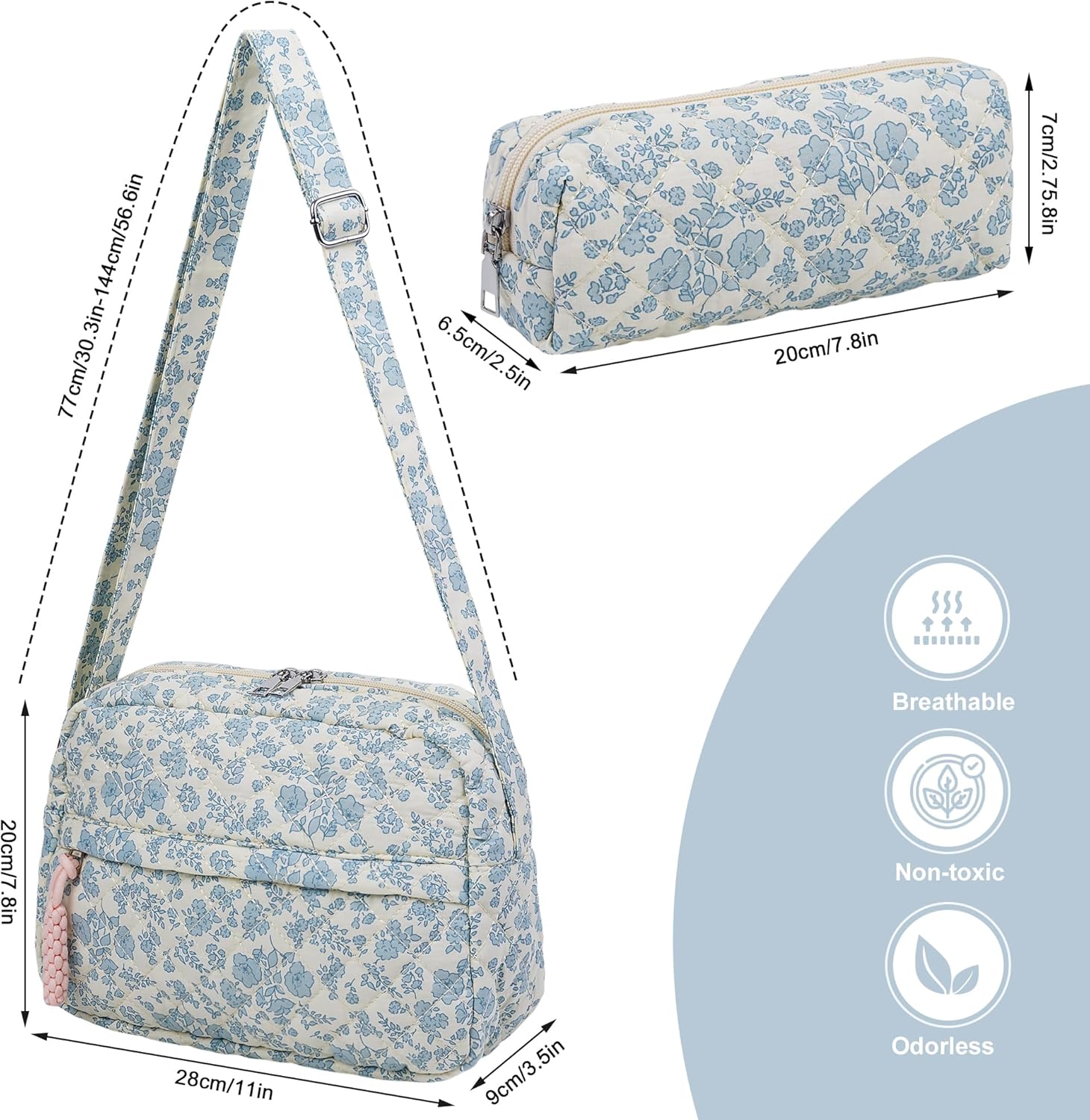 2 PCS/Set Small Cute Floral Quilted Crossbody Bag with Multi-Pockets for Women, Tote Shoulder Everyday Handbags - Image 5