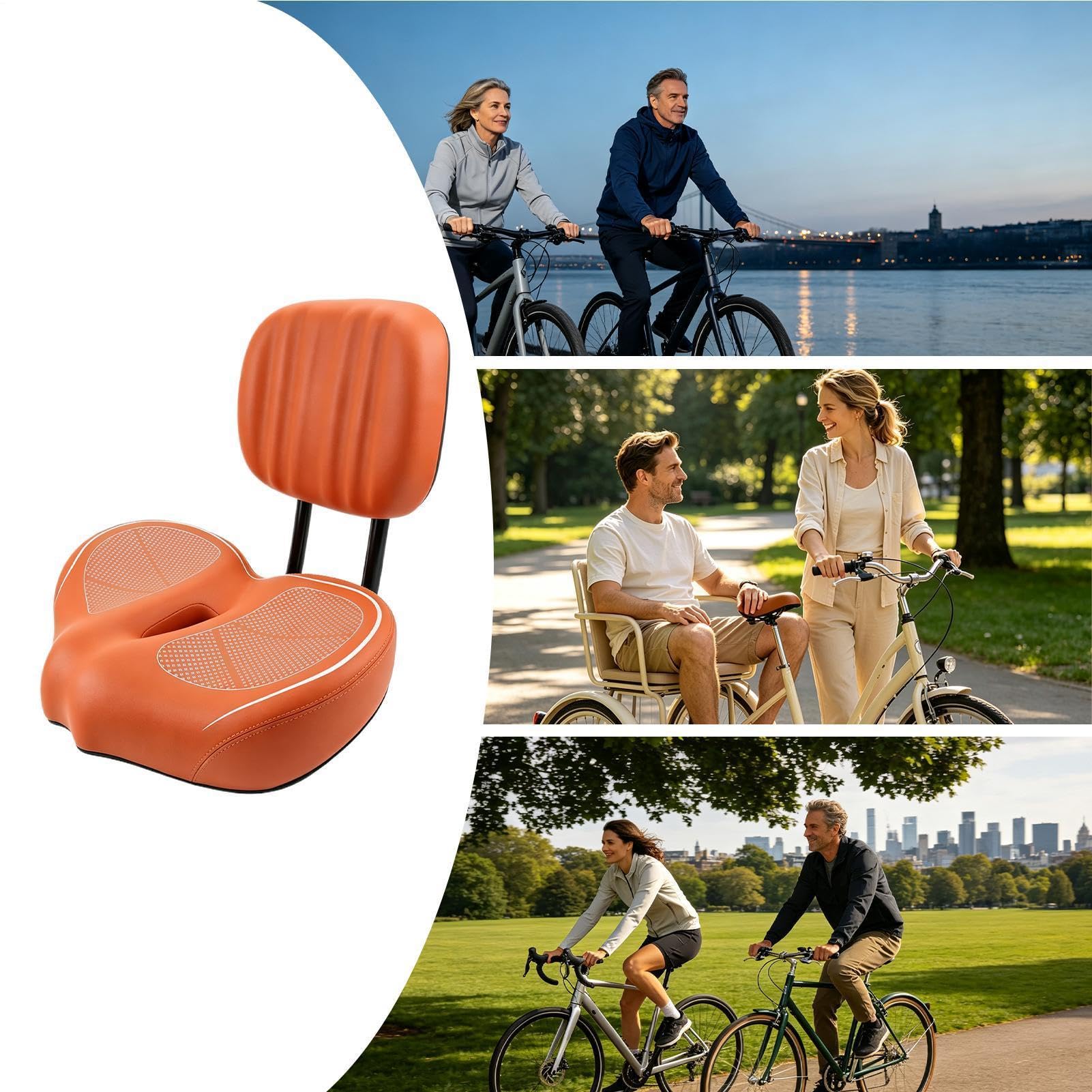 Sedile Per Bici Extra Largo Con Schienale Imbottito E Confortevole | Sedile per bici imbottito extra largo con schienale per bici da allenamento, elettriche, da città, da montagna e pieghevoli