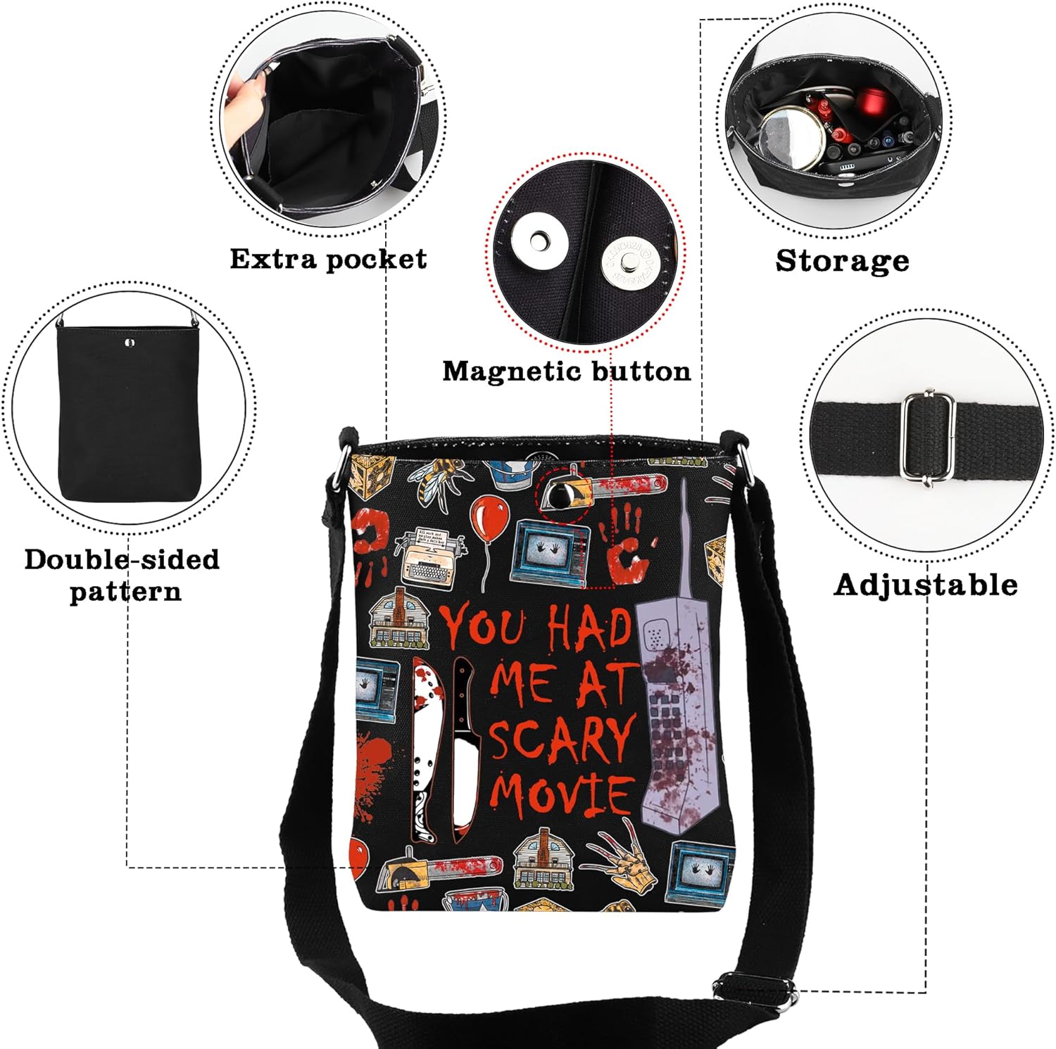 CMNIM Horror Merch Gifts You Had Me At Scary Movie Crossbody Bag TV Show Inspired Horror Gifts for Fans - Image 4