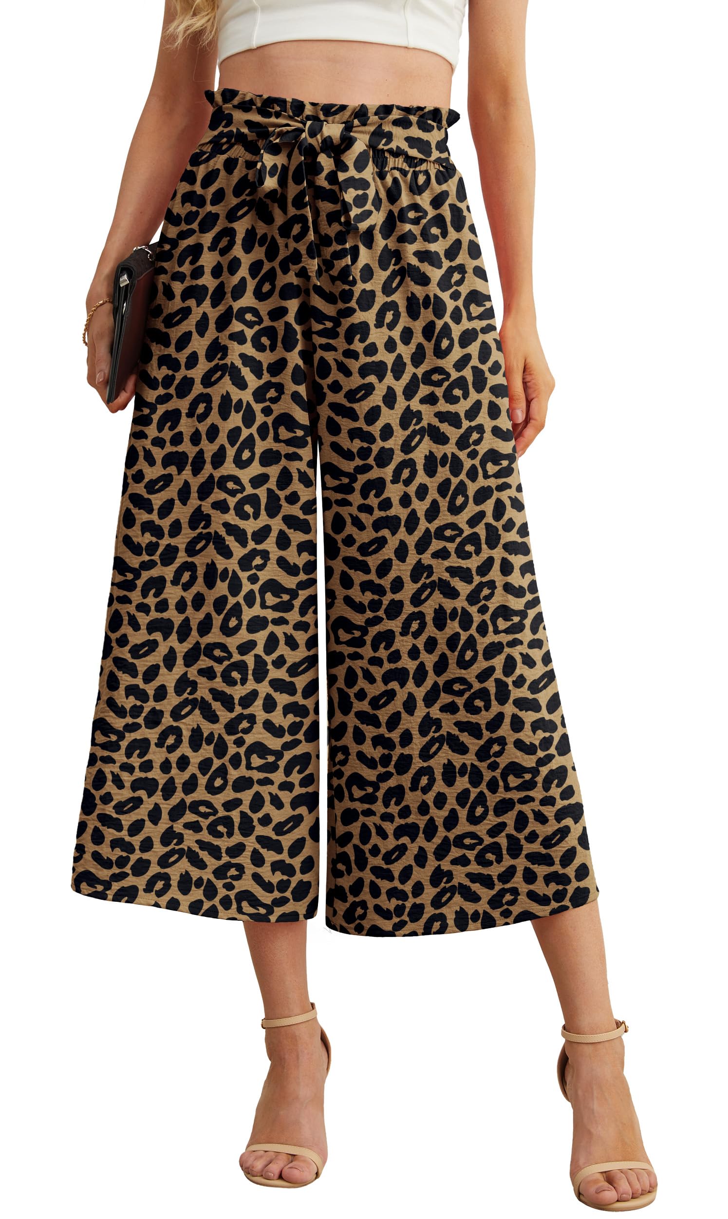 IWOLLENCE Women Flowy Loose Wide Leg Pant Summer Beach Casual Trousers high Waist Adjustable Knot Business Work Casual Pants