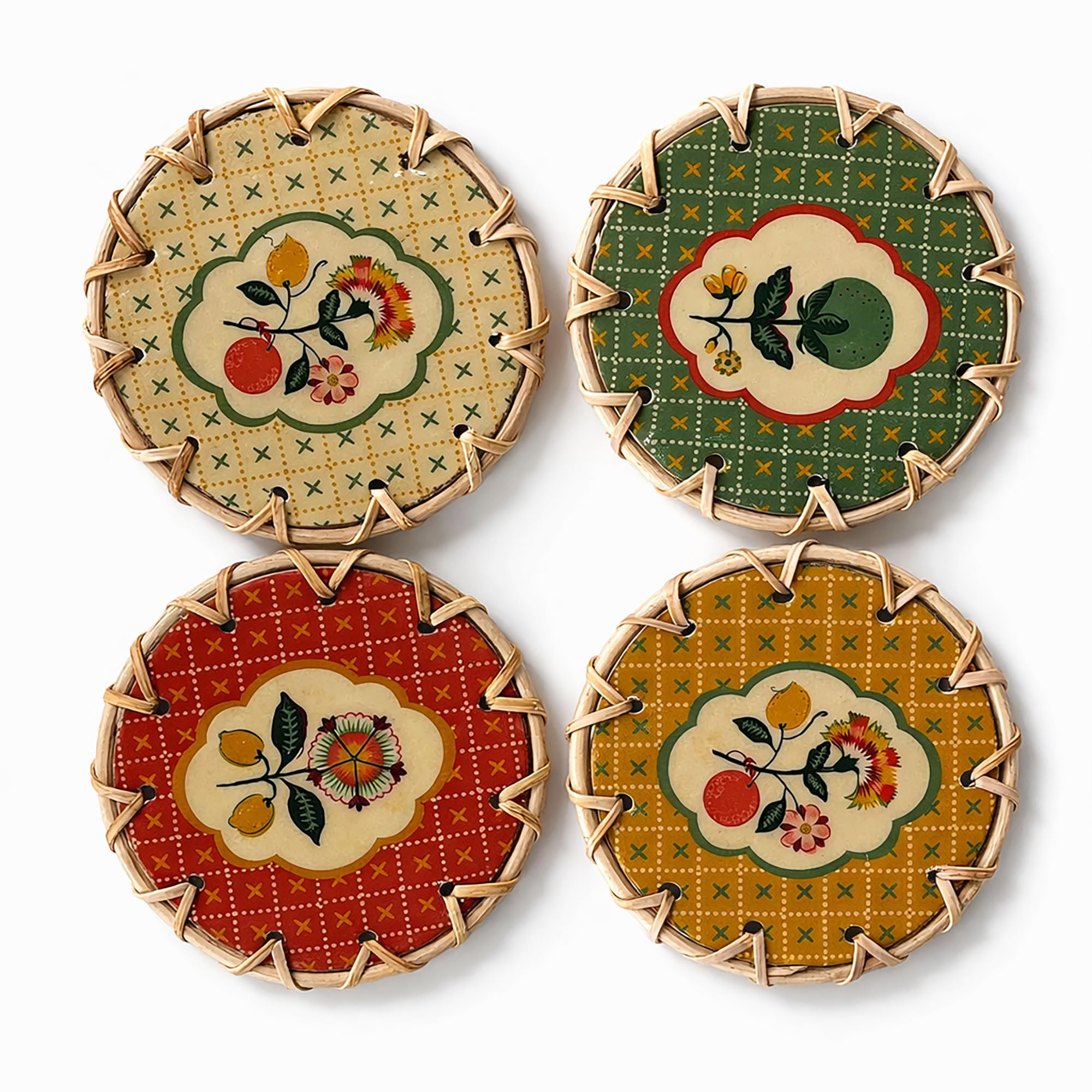 Chumbak Limonata Rattan Coaster Set of 4 | Citrus Collection | Rattan Coasters | Set of 4 | Metal Caddy | Handwoven | Table Decor | Summer Gifting | Home Decor | Dining Set-image-11