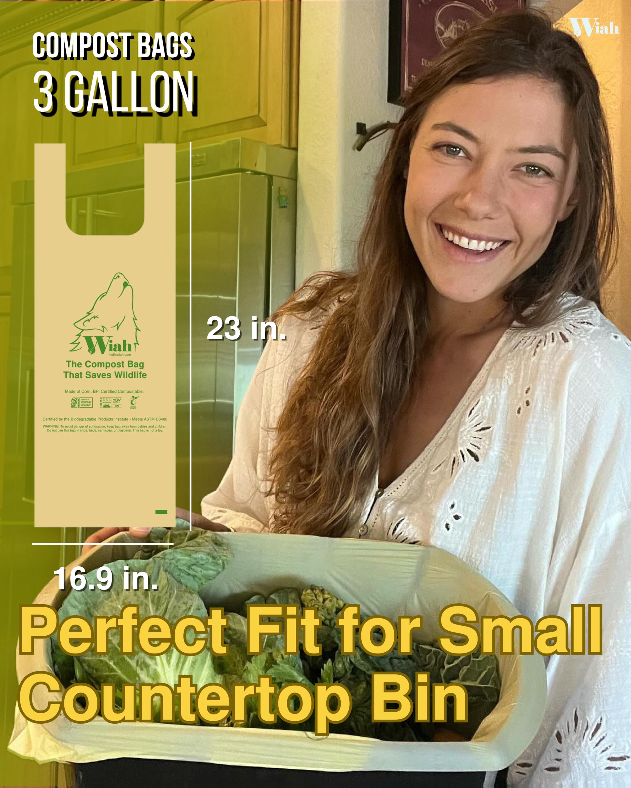 Bolsas de abono pequeñas para contenedor de encimera, extra fuertes, 50 unidades, bolsas de basura compostables de 3 galones, certificado BPI, soporta la vida silvestre, bolsas compostables de 3