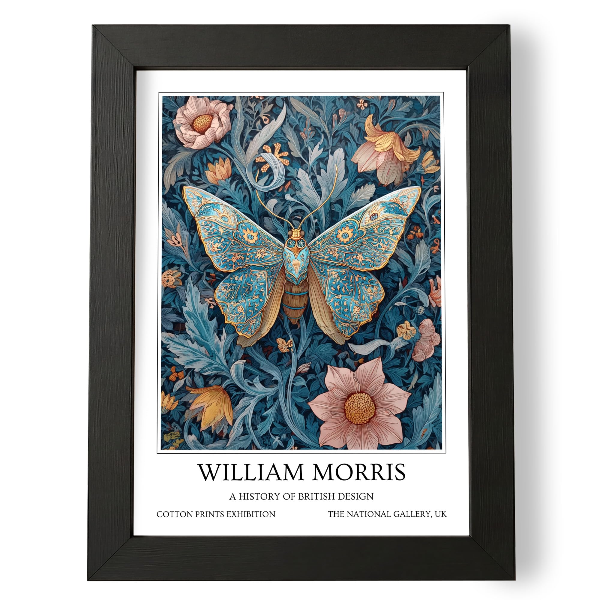 Fans Favourites William Morris - Vintage Art Noevua British Prints, Botanical Wall Art, A History of British Design Collection (Blue Butterfly, A4, Framed)