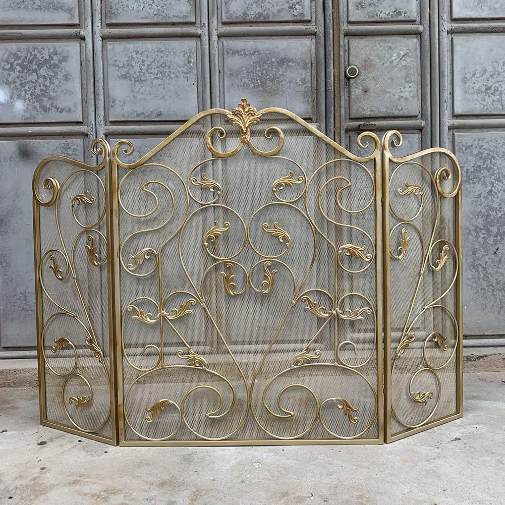 Amazon.co.jp: 3パネル ゴールド錬鉄製暖炉スクリーン - 屋外金属装飾  