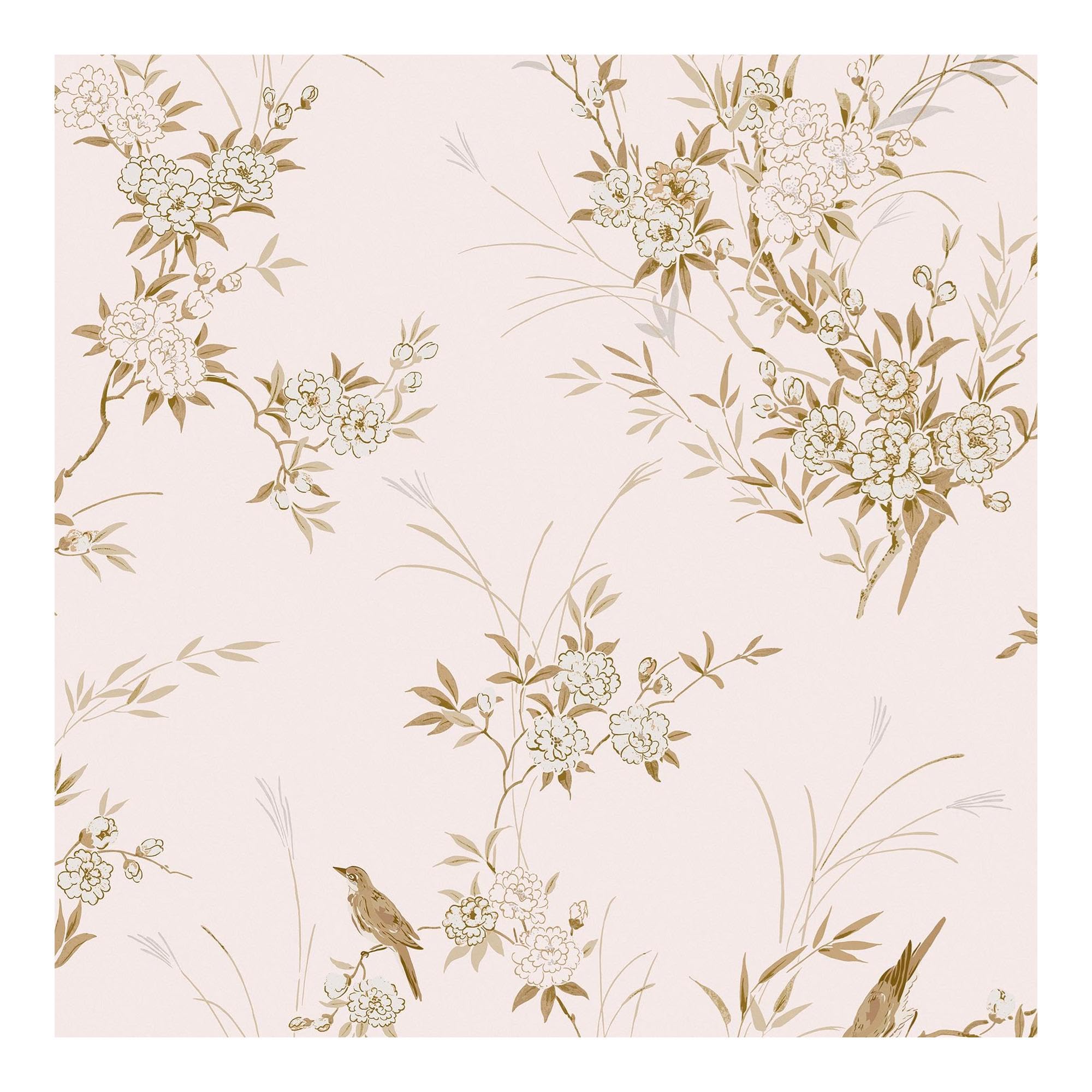 Shabby Chic By Rachel Ashwell® Pink & Gold Bird Chinoiserie Wallpaper
