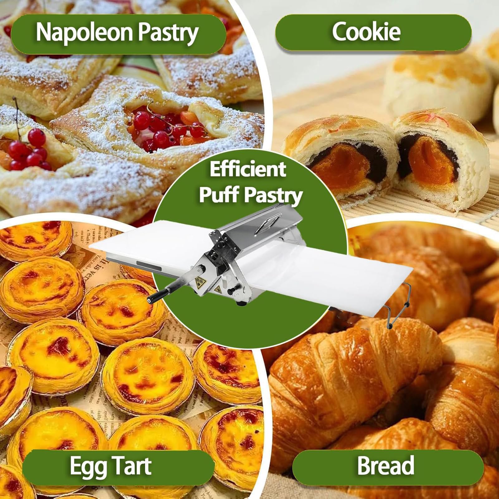Teigausrollmaschine mit Ausrollbrett, manuelle Teigausrollmaschine aus Edelstahl mit 10/55 Dickeneinstellungen, gewerbliche und Private Nutzung für Bäckerei, Pizza, Croissant