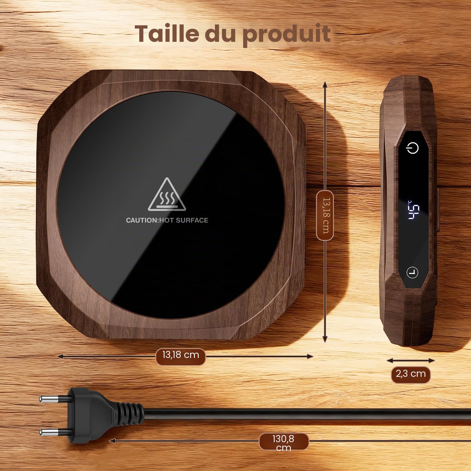 Chauffe Tasse, Chauffe café pour Bureau, Chauffe-Tasse à café,1-12H arrêt Automatique,Chauffe-Bougie Intelligent avec 3 réglages de température, Chauffe-Boisson électrique (Marron)