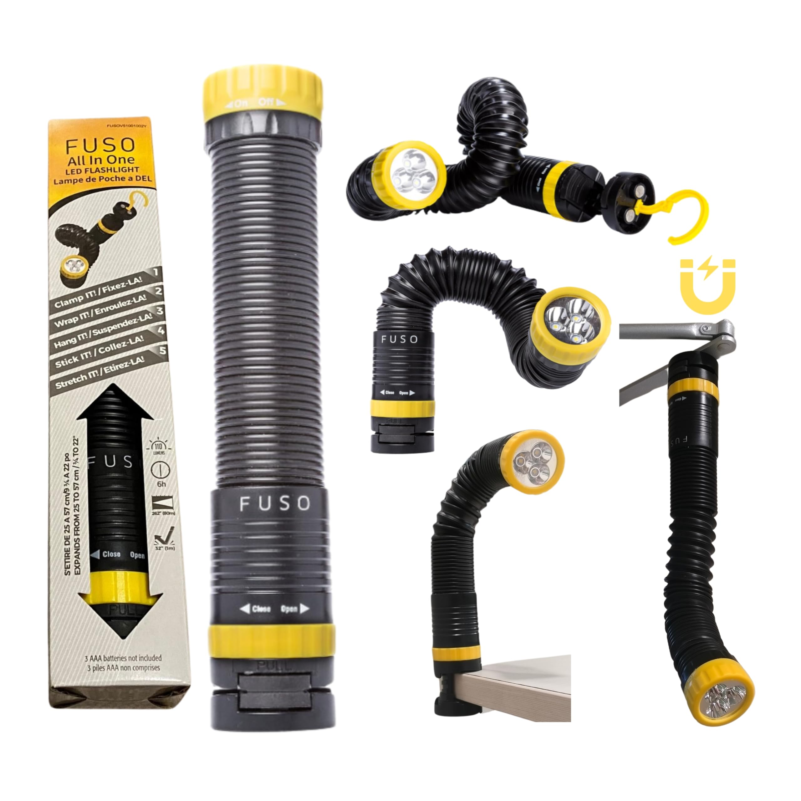 FUSO FUSOV51001002 All-in-One Handsfree High Power LED Flexible, Magnetic and Clampable Flashlight, 110 lm, Yellow-image-10