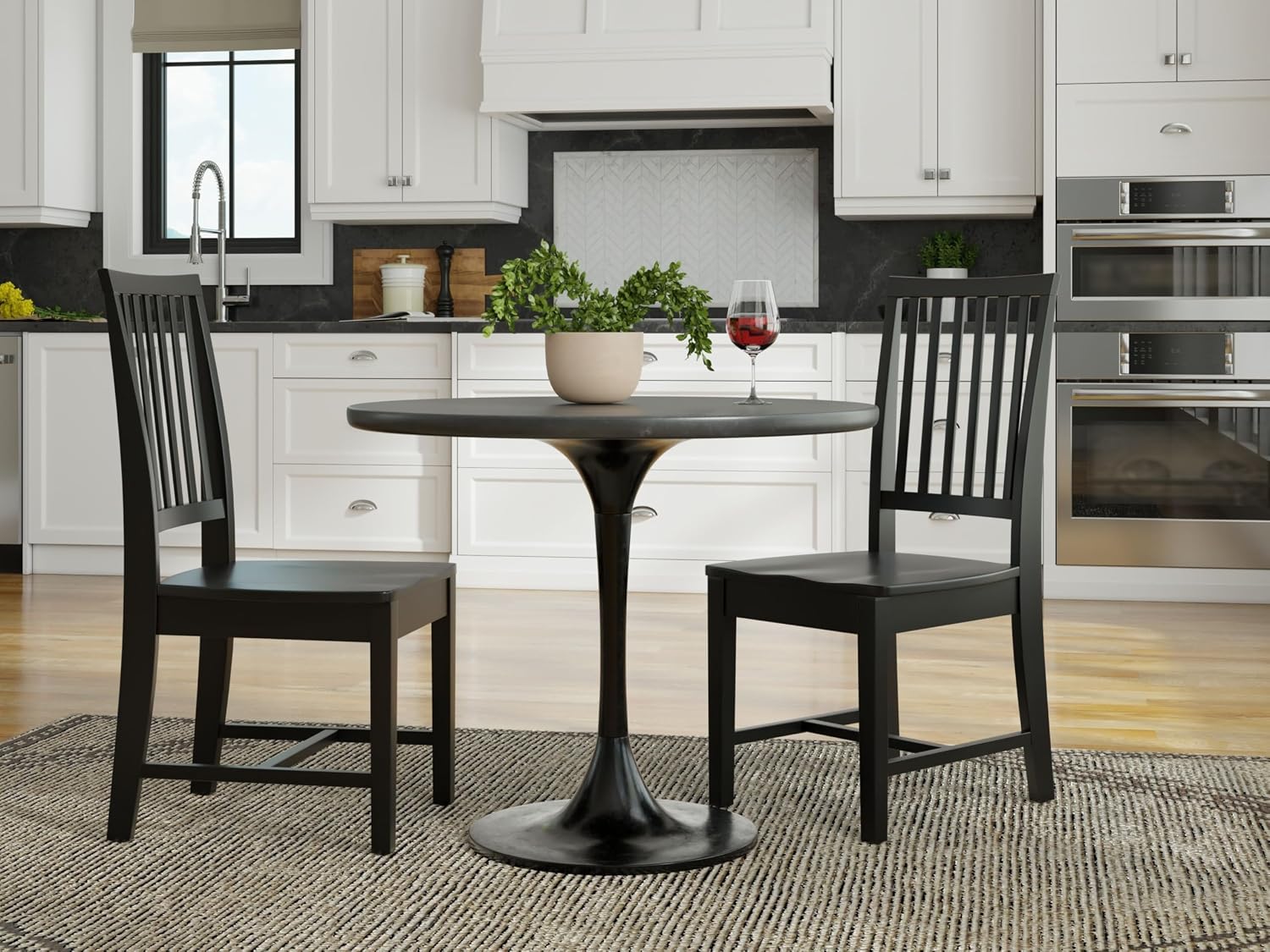 Carolina Chair & Table Small Round Dining Table – Stained Mango Wood Top with Aluminum Pedestal Base Table – Rustic Mid Century Modern Style Furniture for Small Dining Spaces (Warm Black/Black, 36")