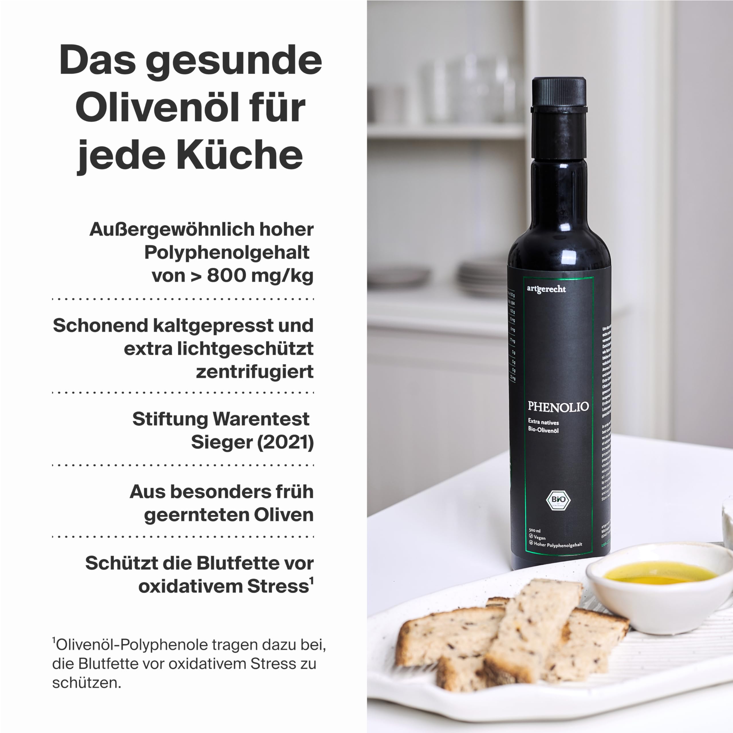 PHENOLIO Extra Natives Bio-Olivenöl 500 ml | Hoher Polyphenolgehalt | Antioxidativer Zellschutz & Herz-Kreislauf-Unterstützung | Kaltgepresst & ungefiltert