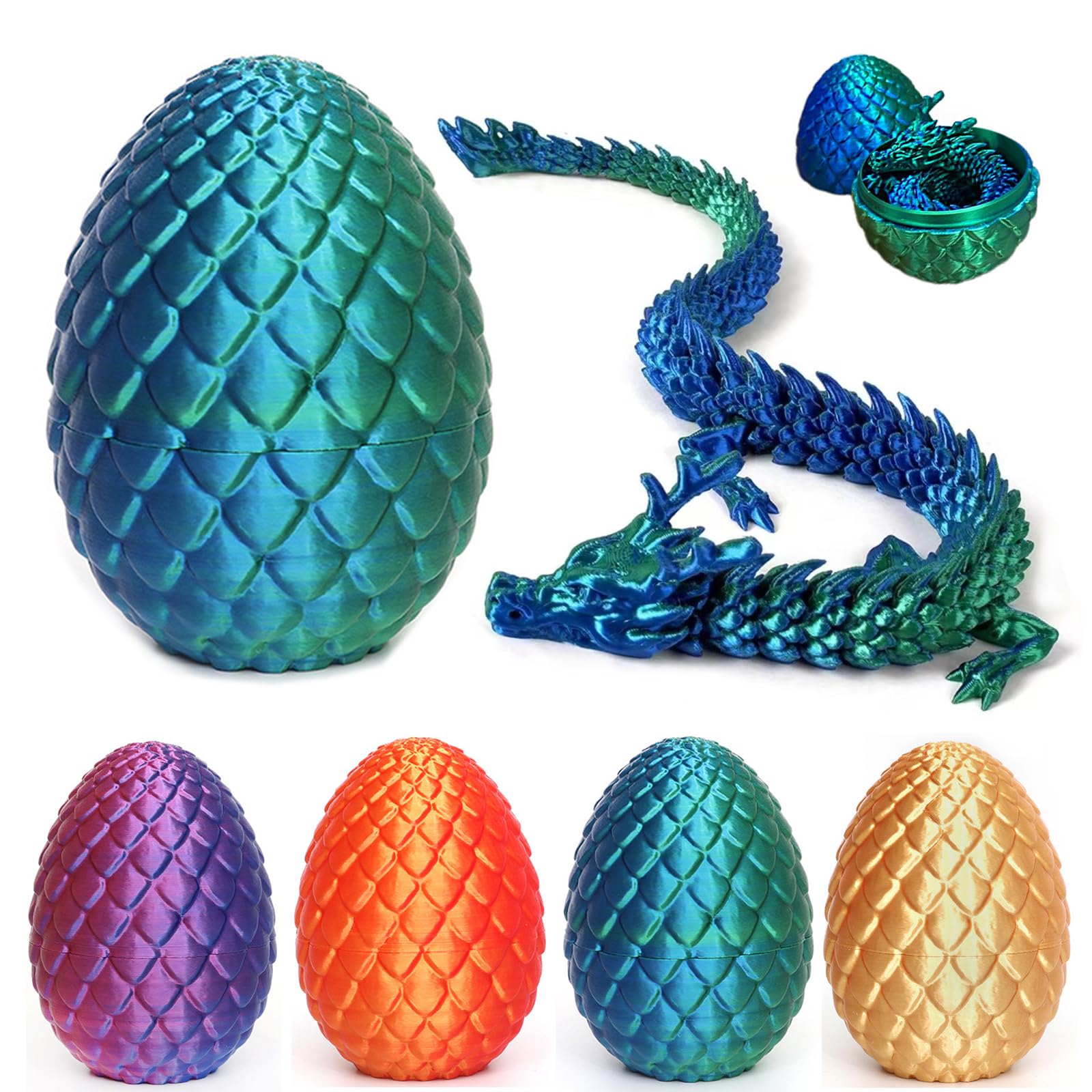 3D Printed Dragon in Egg - Flexible Articulated Crystal Dragon Fidget for Home and Office Executive Desks Décor