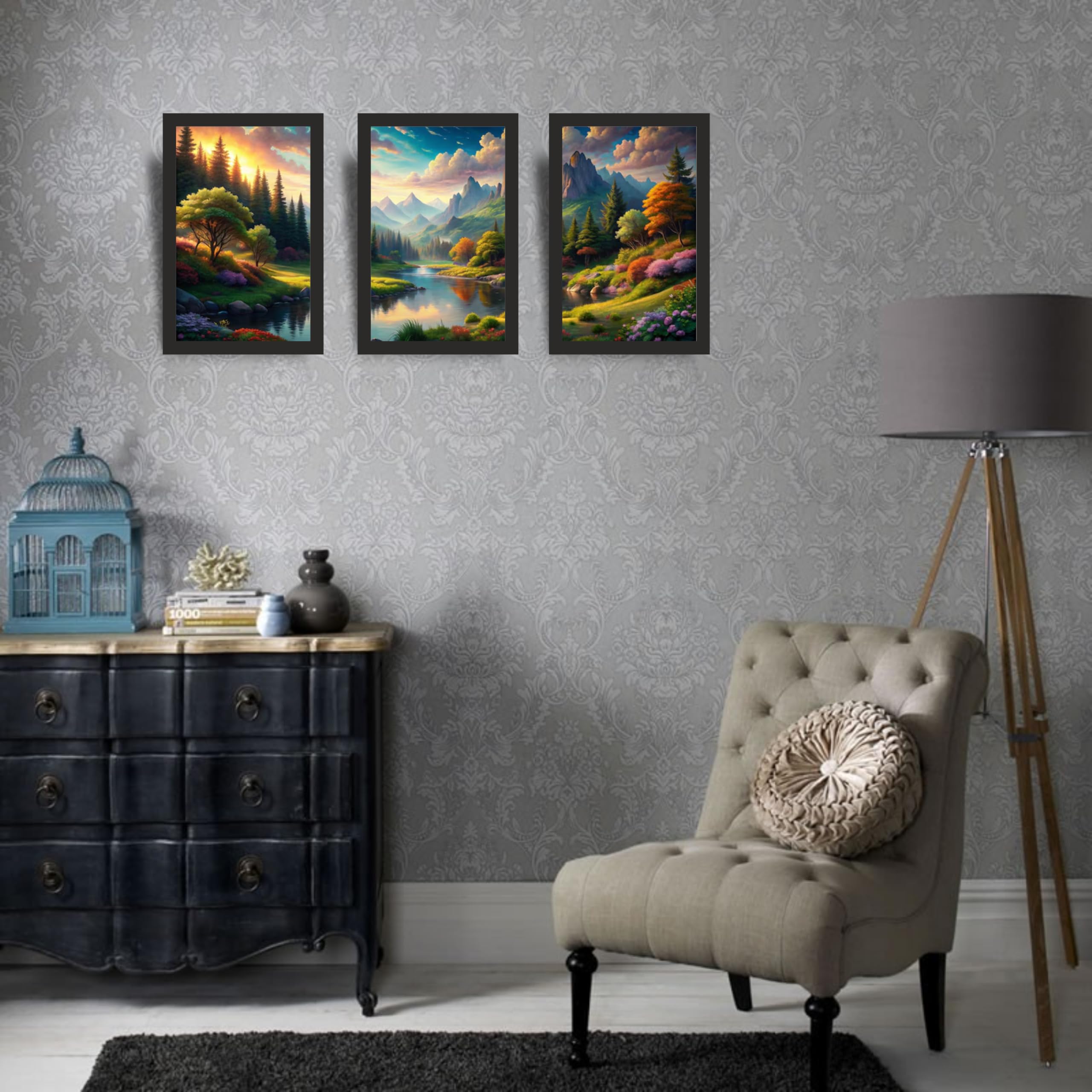Colorful Fantasy Landscape Wall Art Set of 3