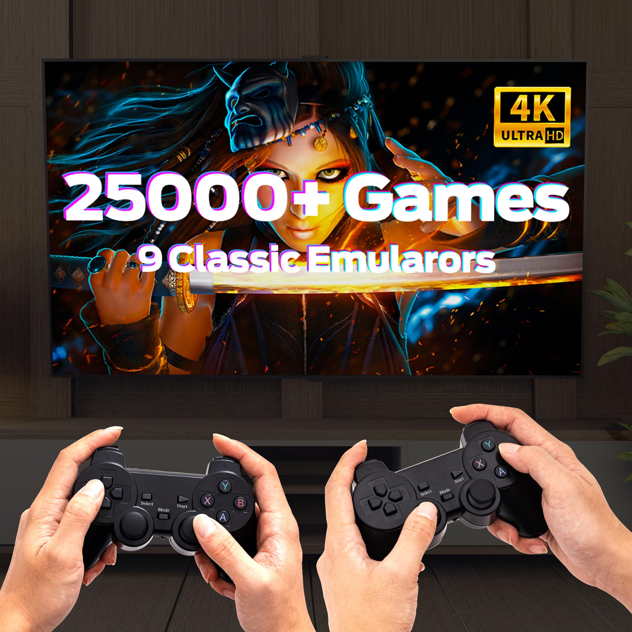 Wireless Retro Game, 25000+ Games Built-in, 4K HDMI Output, 9 Emulators, Dual 2.4GHz Wireless Game