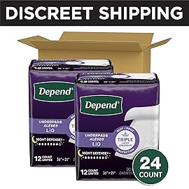 Depend Underpads, Disposable Incontinence Bed Pads for Adults, Slip Resistant, 36x 21, 48 Count (4 Packs of 12)