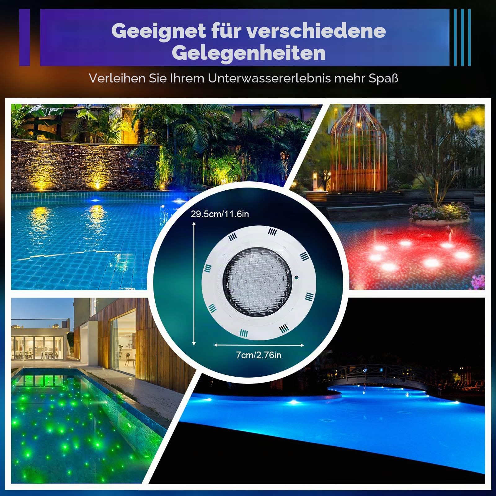 Poolbeleuchtung Unterwasser 45W RGB LED Pool Licht Teichbeleuchtung Unterwasser Licht Einbau Pool Beleuchtung, Unterwasserbeleuchtung für Aquarium, Schwimmbädern, Springbrunnen, Teichen